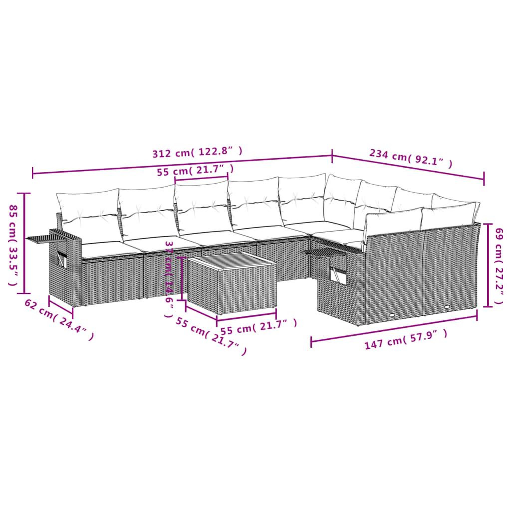 Voir la diapositive 6 : VIDAXL Salon de jardin avec coussins 10 pcs gris resine tressee