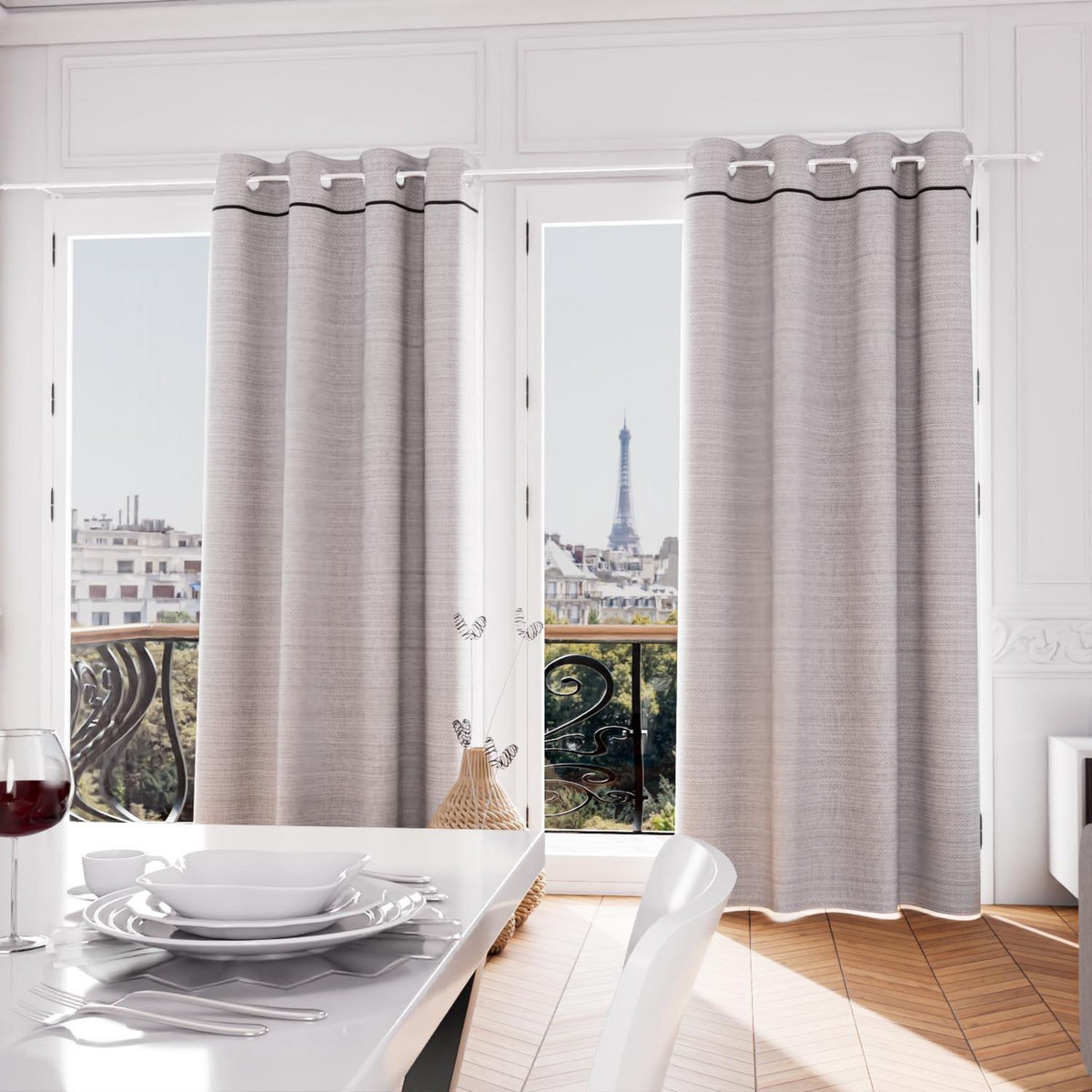 SOLEIL D'OCRE Rideau à oeillets en coton recyclé PIERRE, par Soleil d'Ocre