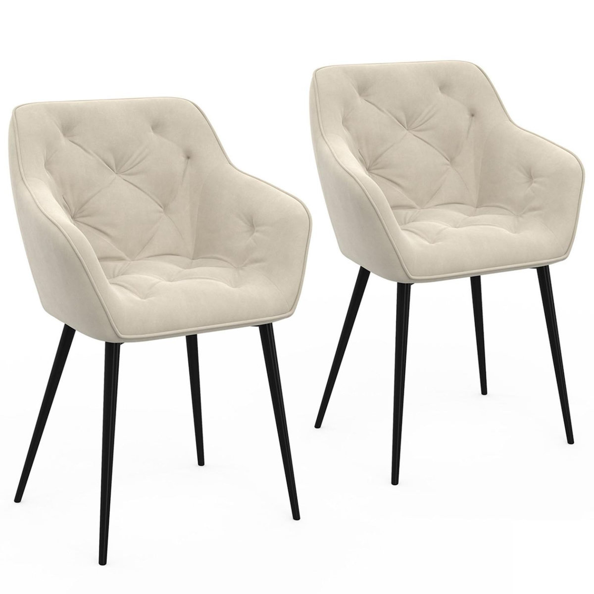 ID MARKET Lot de 2 chaises de salle à manger, fauteuils de table capitonnés LYA velours beige