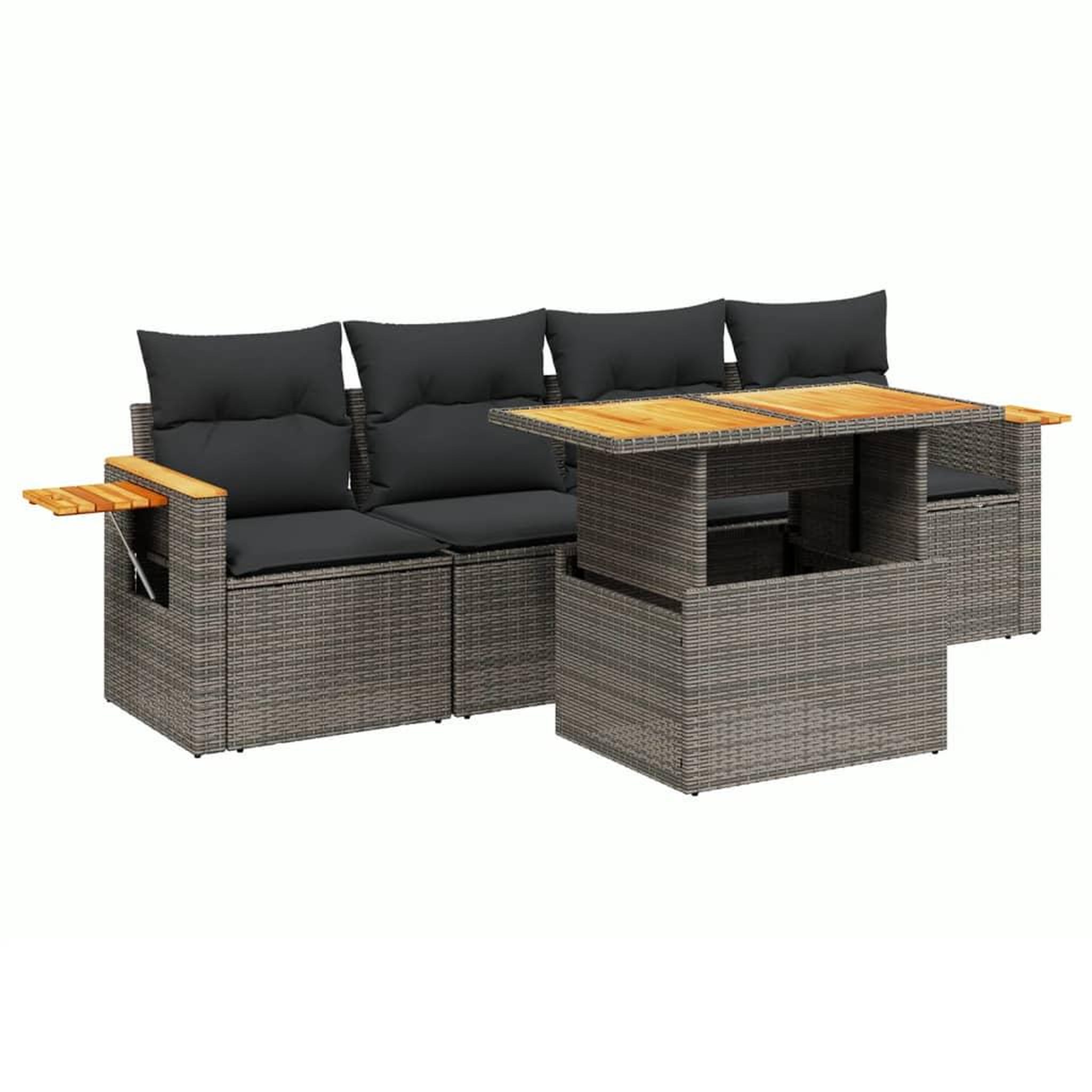 Voir la diapositive 2 : VIDAXL Salon de jardin 5 pcs avec coussins gris resine tressee
