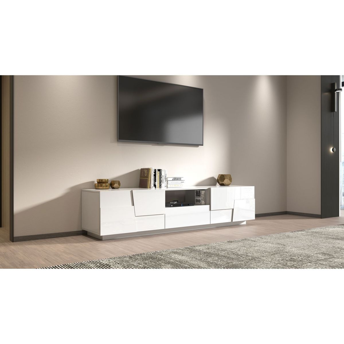 Meuble TV 1 niche 1 tiroir 4 portes L220 cm ROME