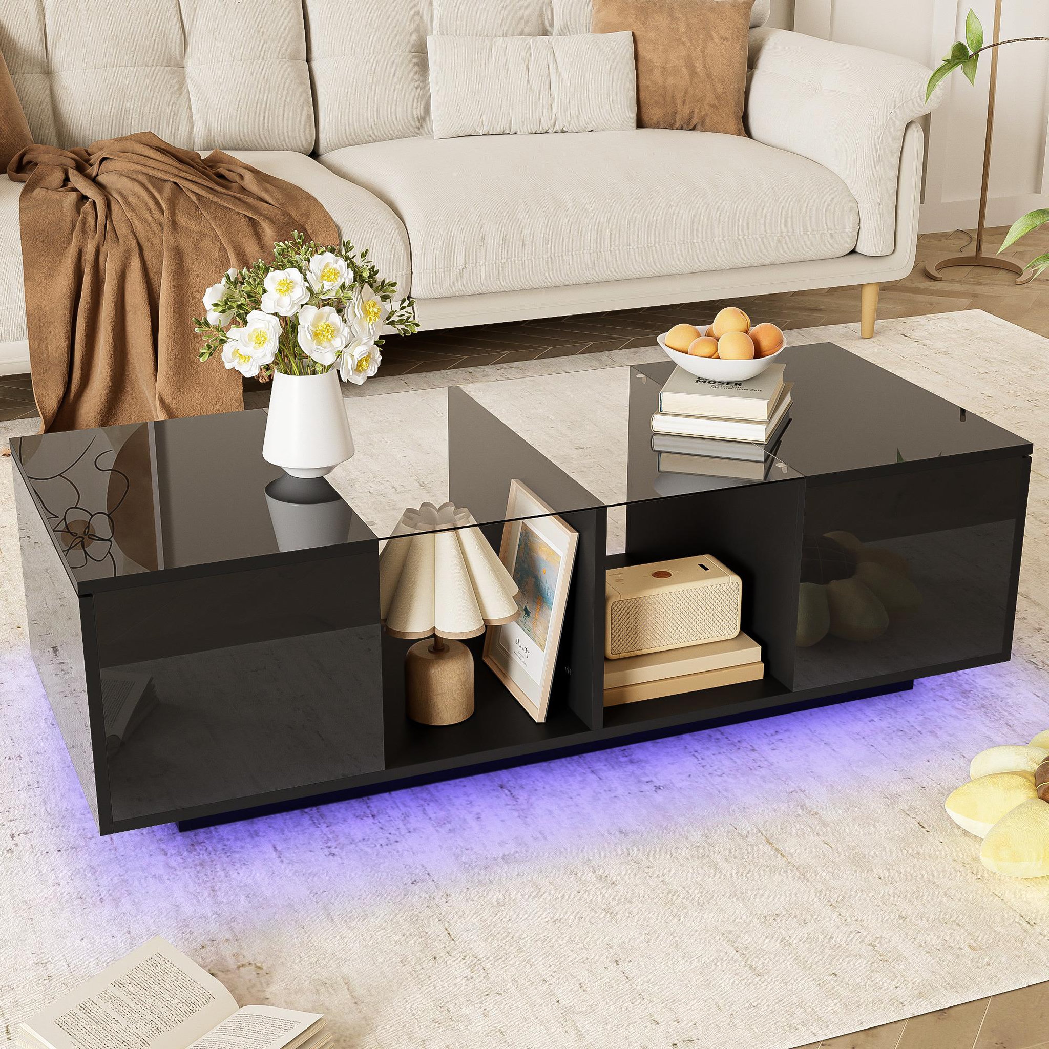 Voir la diapositive 3 : MERAX Table Basse Avec 2 Portes Et 2 Niches