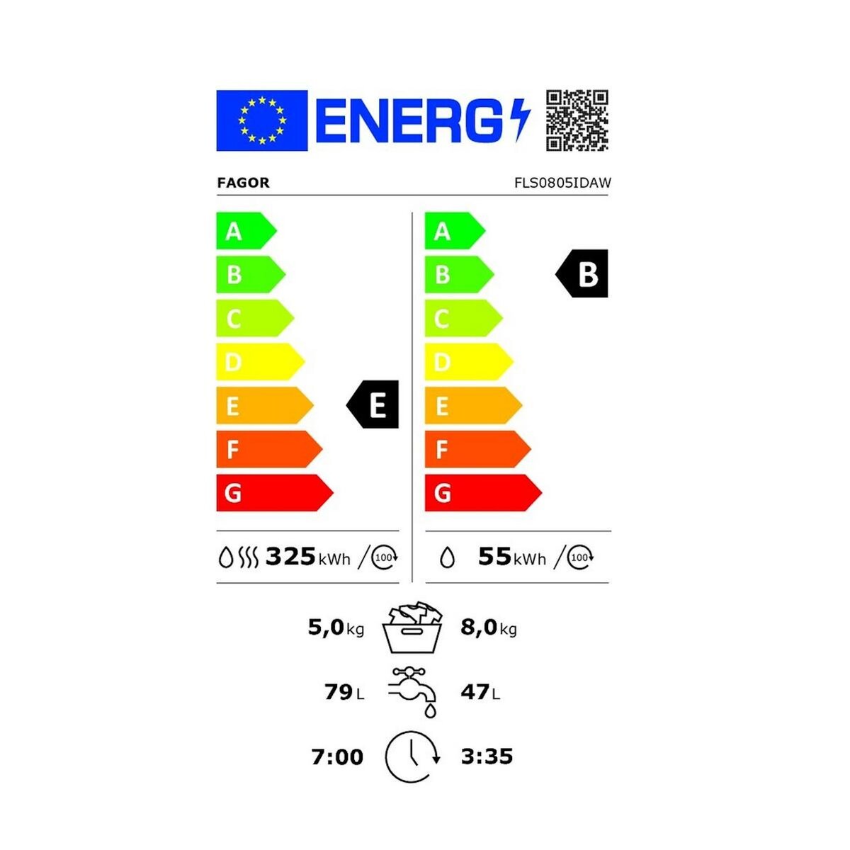 Fagor Lave-linge séchant frontal 8/5kg 1400 tours/min - FLS0805IDAW
