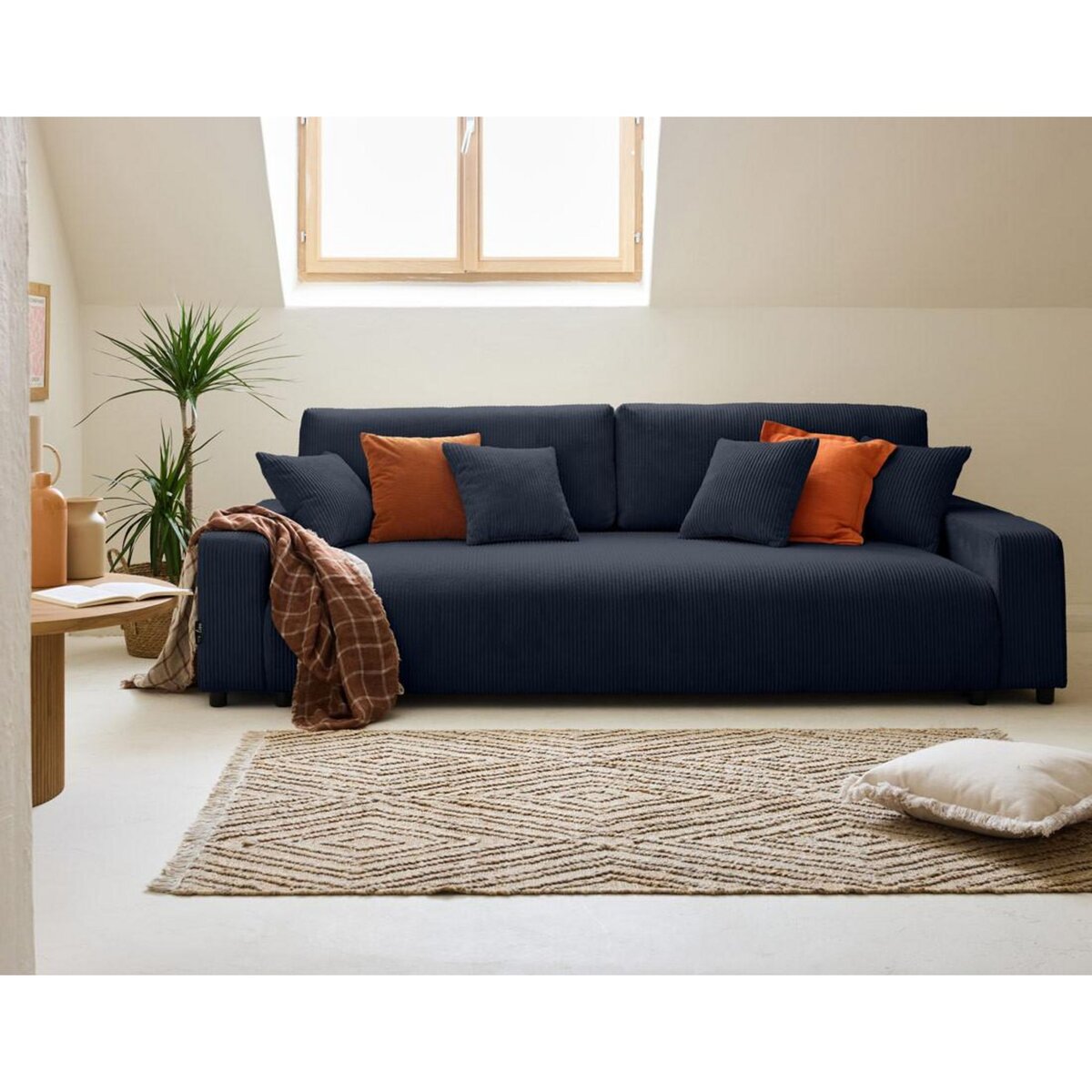 LISA DESIGN Pivoine - canapé droit 3 places - convertible avec coffre - en velours côtelé