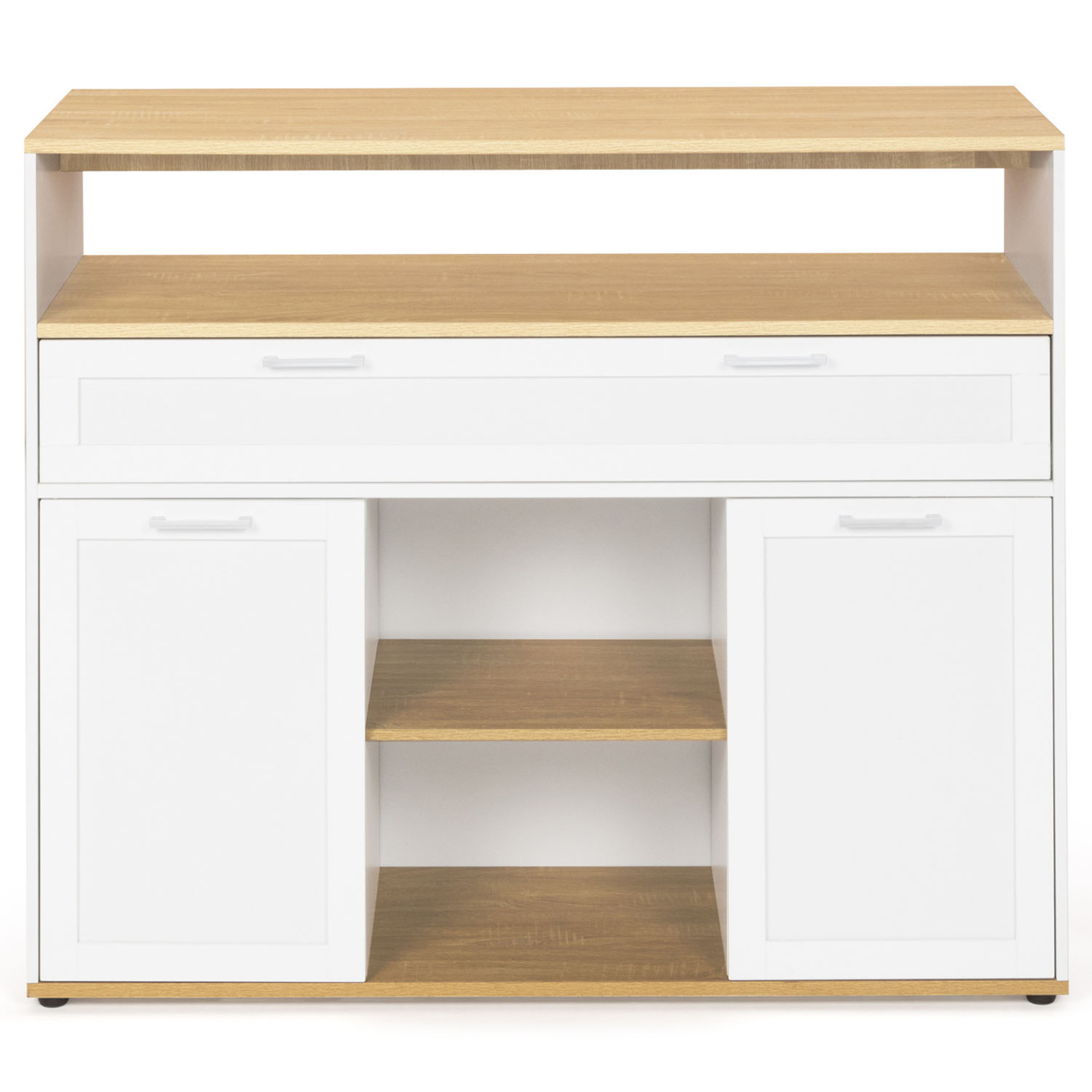 Voir la diapositive 3 : ID MARKET Meuble de bar extensible en table à manger 2 personnes vito blanc et plateau bois