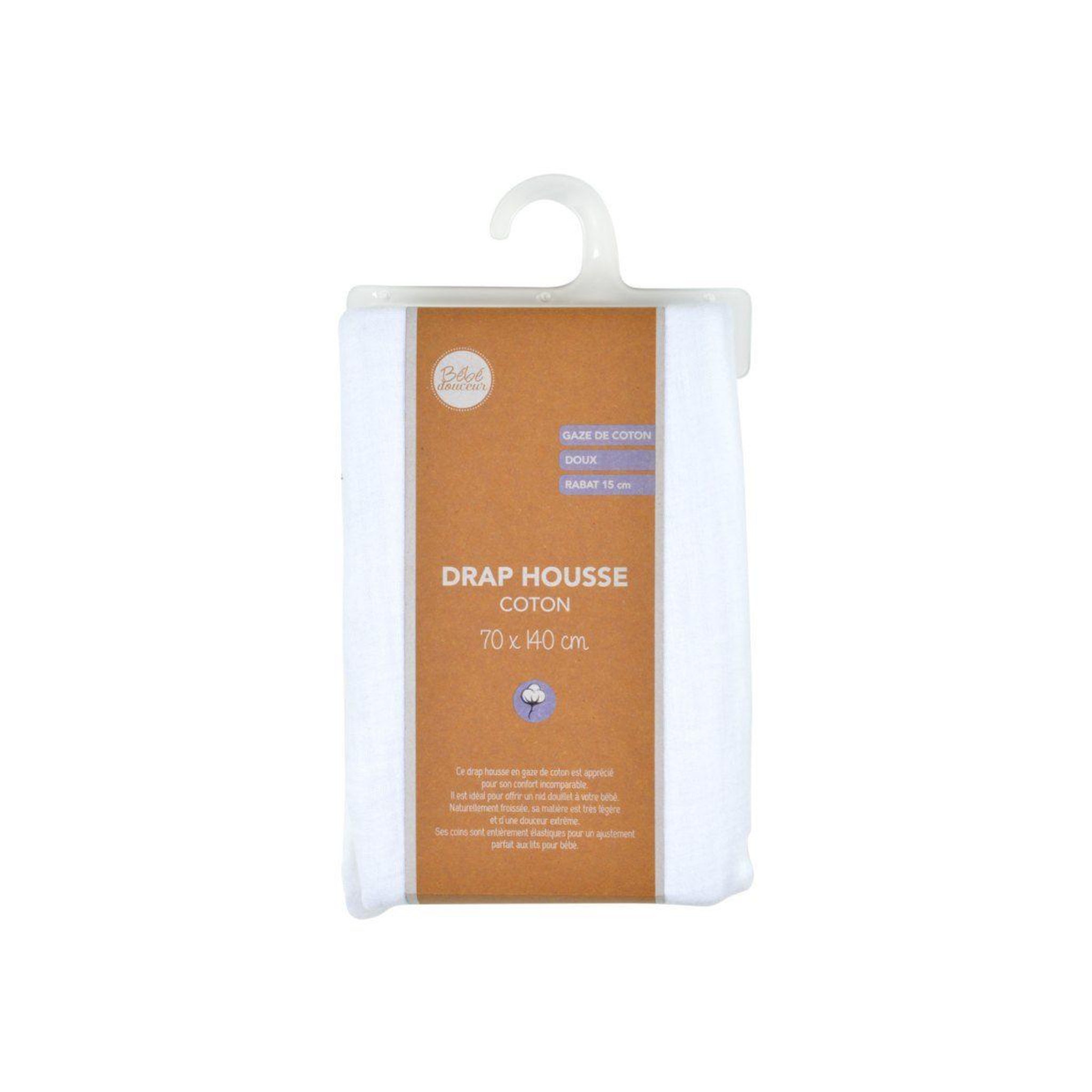 Voir la diapositive 3 : BEBE DOUCEUR Drap housse bébé  extensible  70x140cm blanc