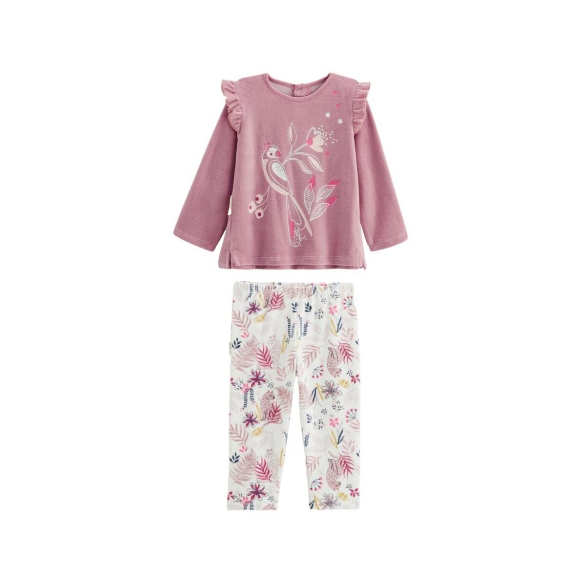 Petit Béguin Pyjama enfant 2 pièces en velours rose Louisa