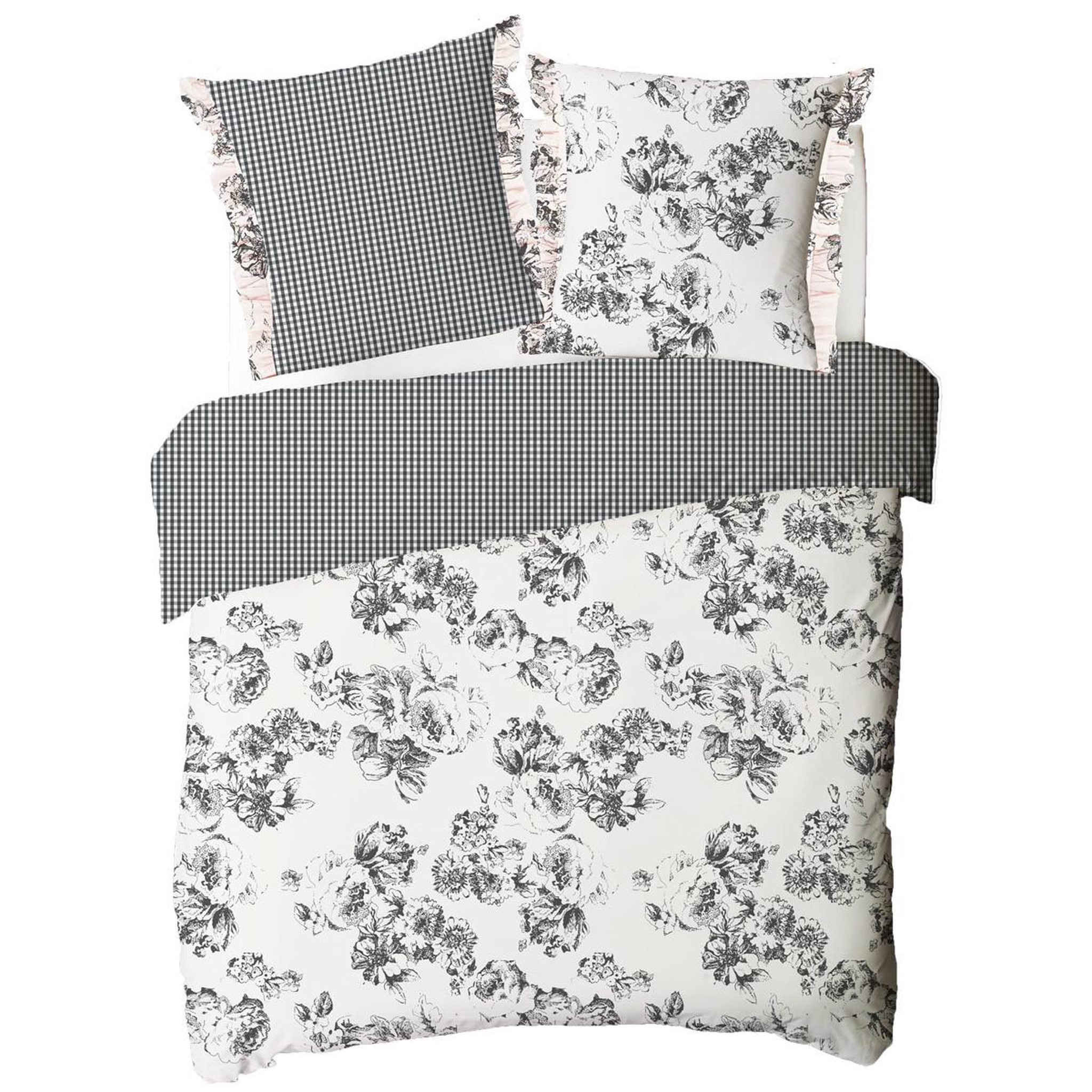 Voir la diapositive 4 : FUTURE HOME Parure de lit 2 personnes en coton 57 fils imprimé ecru