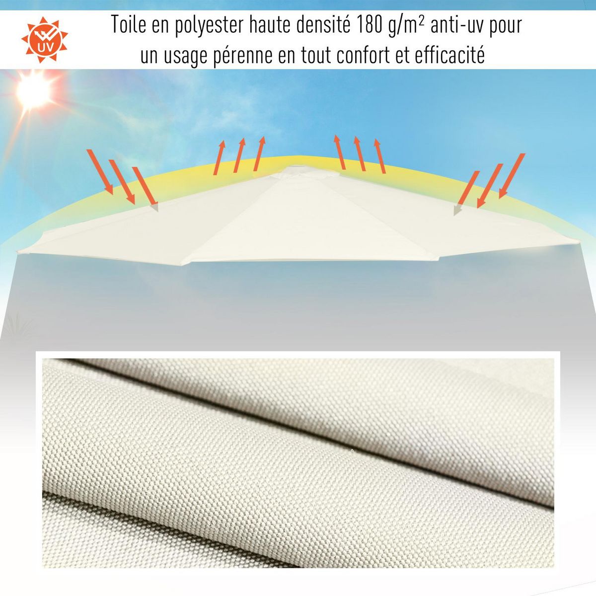 OUTSUNNY Parasol déporté octogonal inclinable rabattable diamètre 3 m parasol de jardin avec pied en croix crème