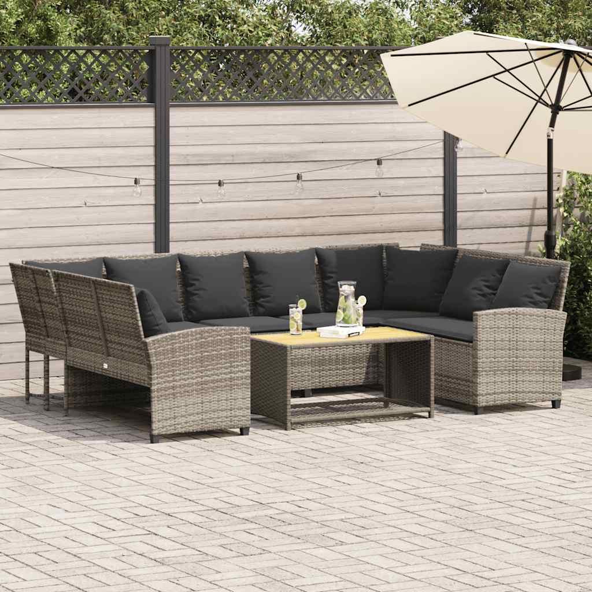 VIDAXL Canape de jardin et coussins gris clair resine tressee