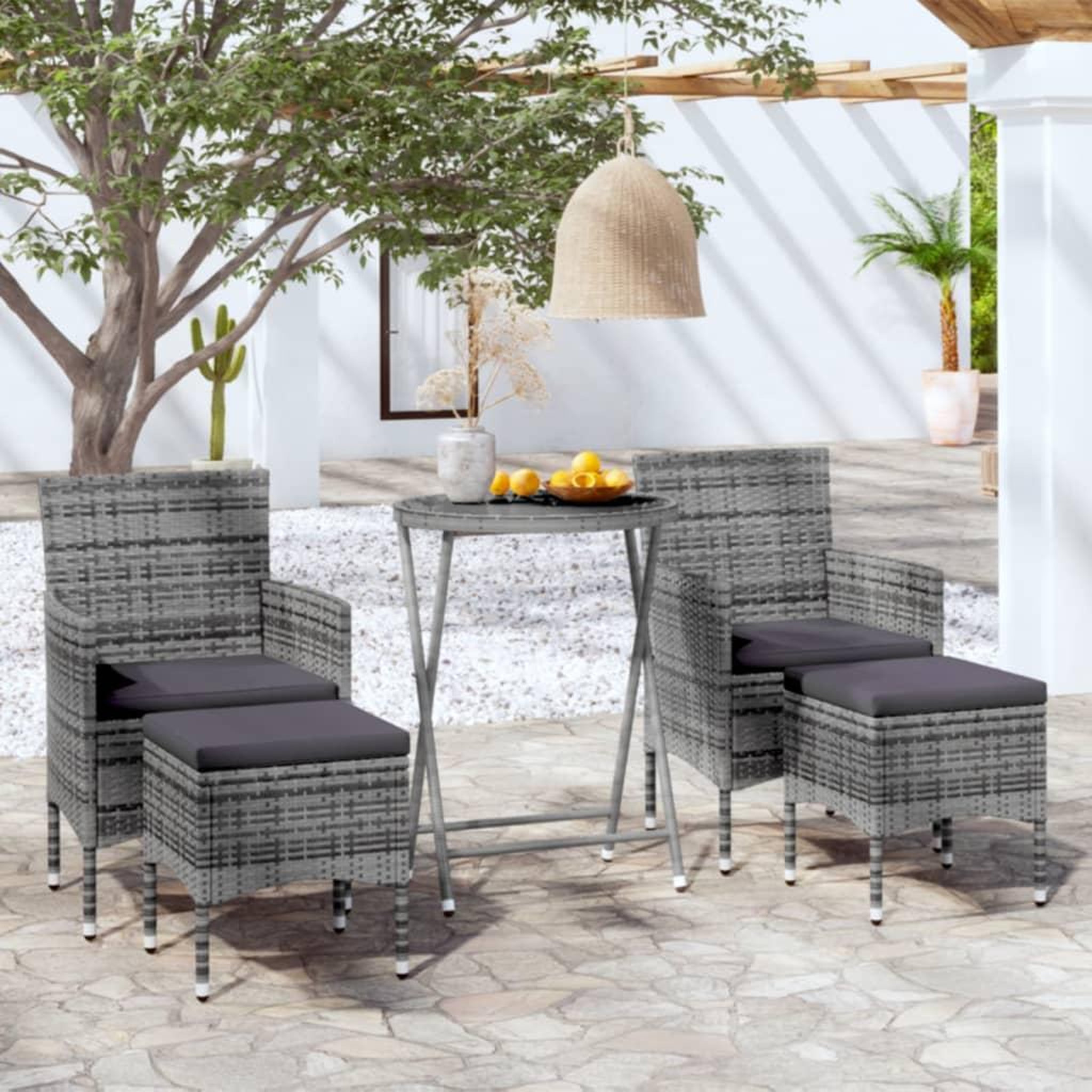 VIDAXL Ensemble de bistro jardin 5pcs Resine tressee verre trempe Gris
