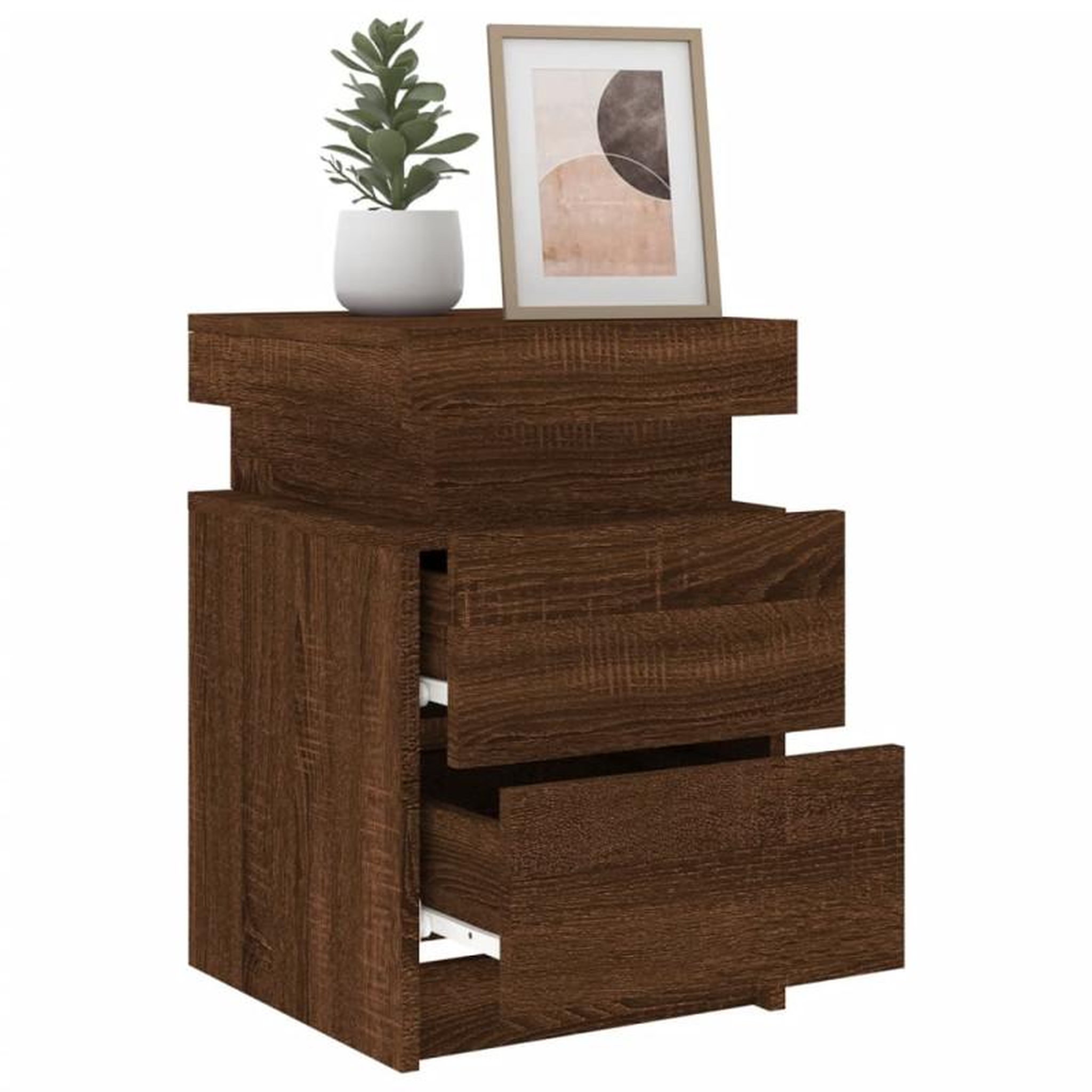 Voir la diapositive 5 : VIDAXL Tables de chevet et lumières LED 2 pcs chêne marron 35x39x55 cm