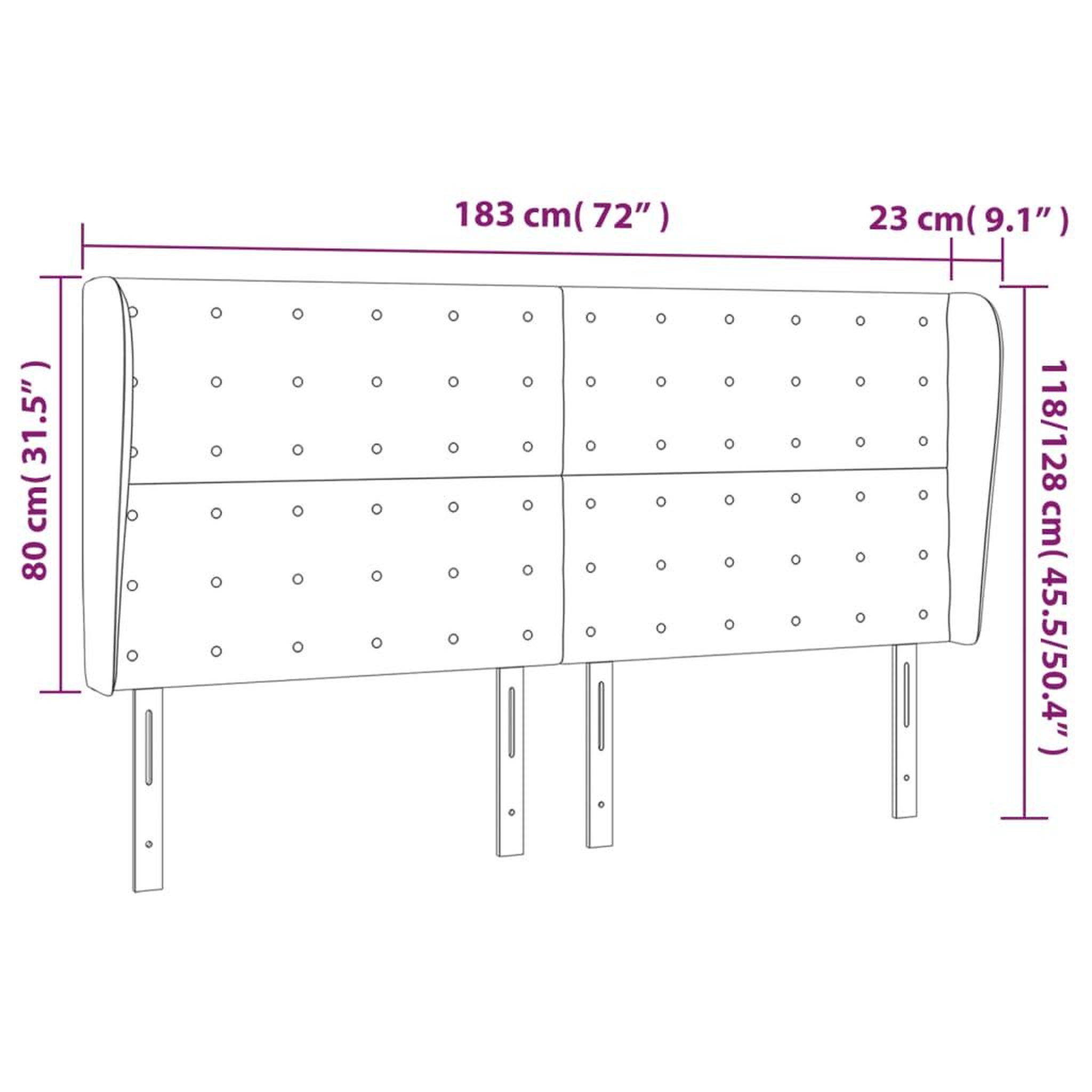 Voir la diapositive 6 : VIDAXL Tete de lit avec oreilles Noir 183x23x118/128 cm Similicuir