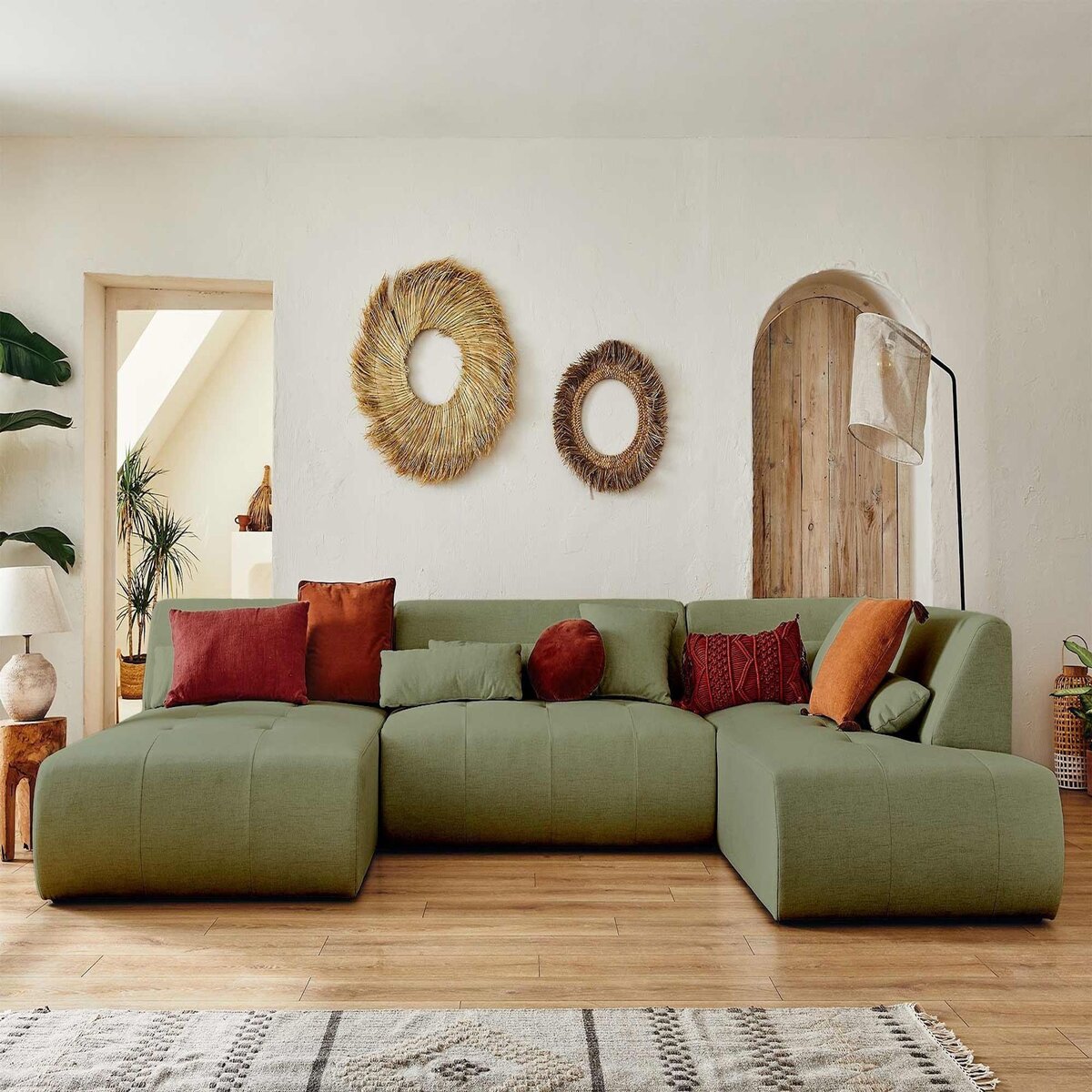 LISA DESIGN Onyx - canapé panoramique d'angle droit 7 places - en tissu