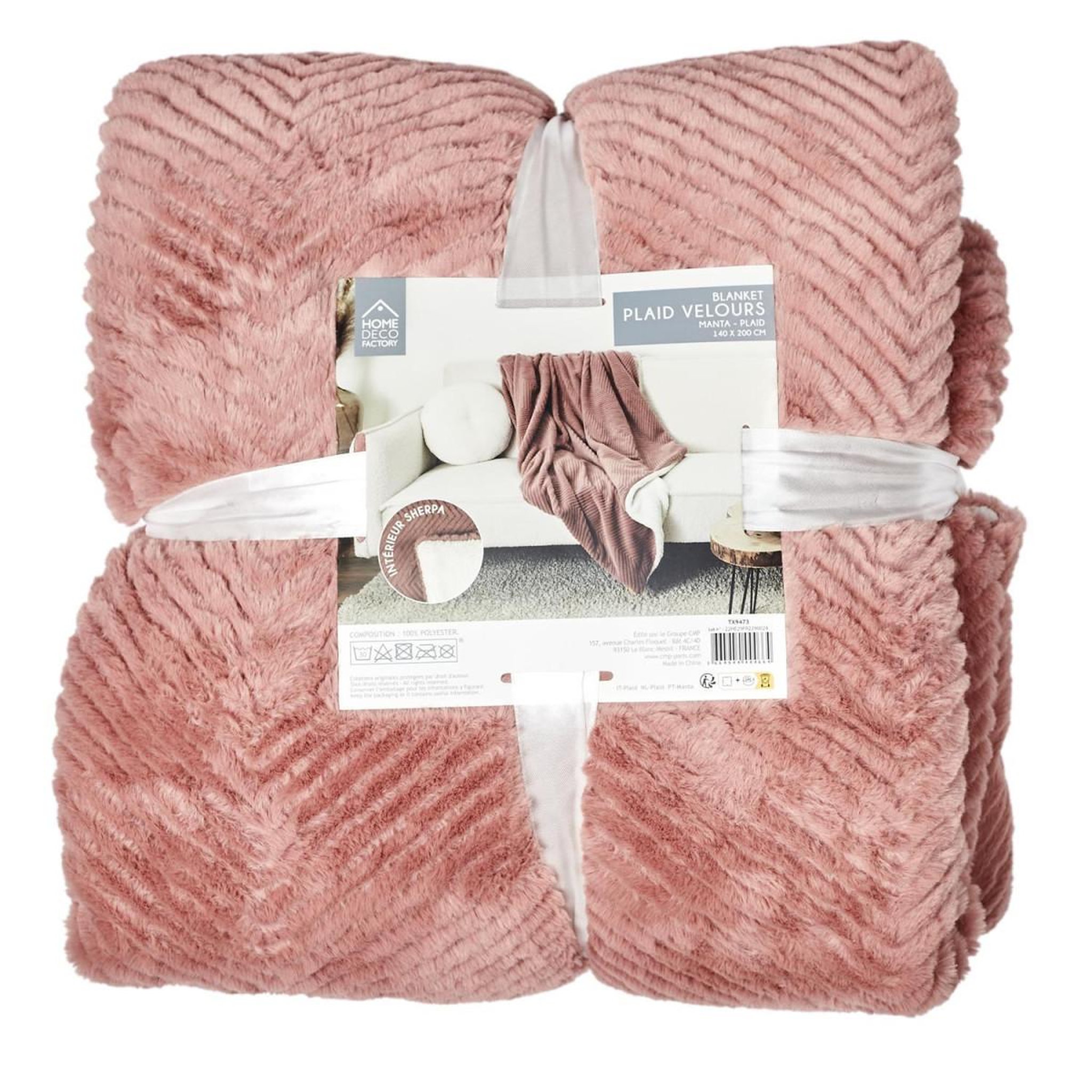 Voir la diapositive 6 : The Home Deco Factory Plaid velours imitation fourrure  sherpa  140x200cm rose