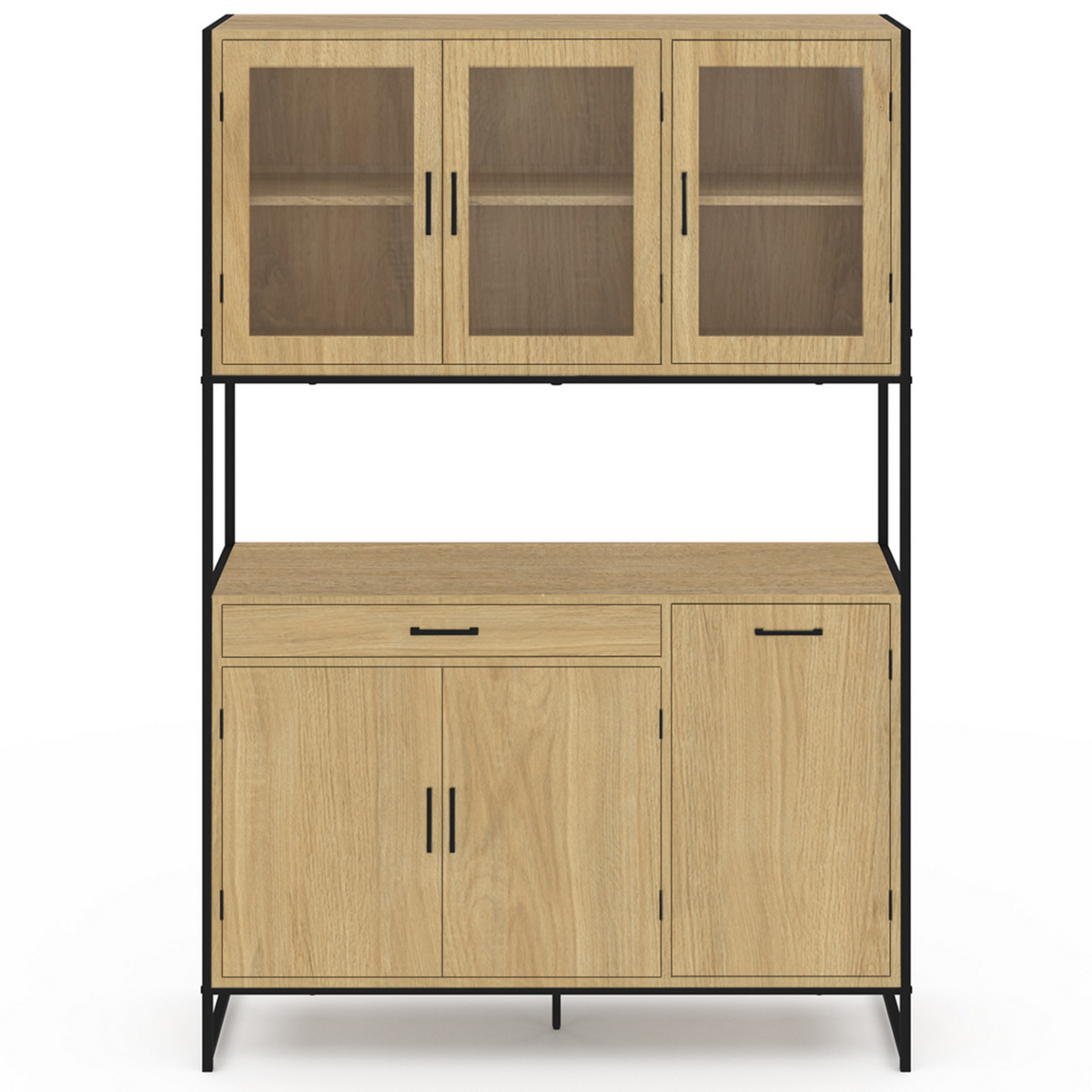 ID MARKET Buffet de cuisine vitré 120 CM DETROIT meuble vaisselier 6 portes design industriel + tiroir
