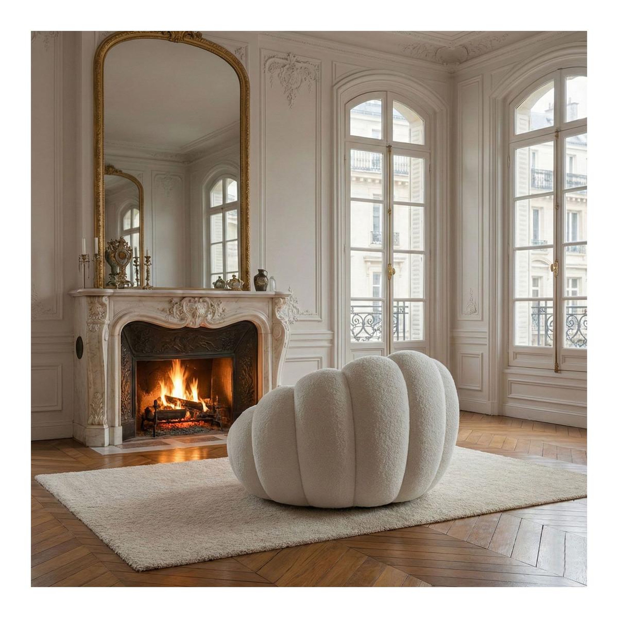 Voir la diapositive 6 : Paris Prix Fauteuil design coquillage  bouclette  98cm blanc