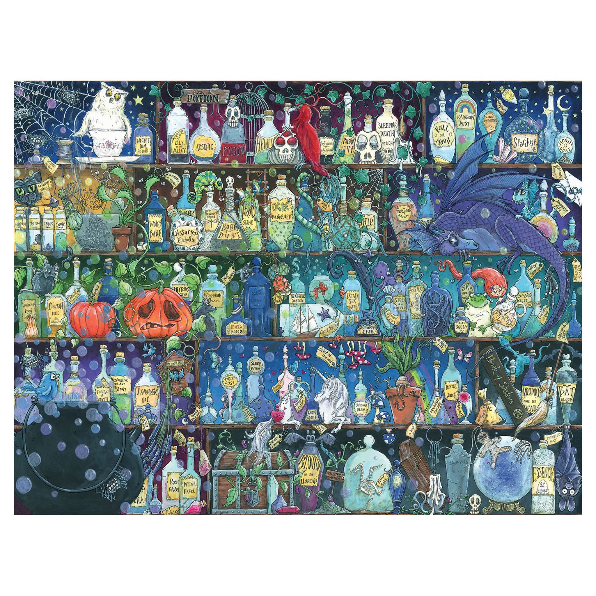 Voir la diapositive 2 : RAVENSBURGER Puzzle 2000 pièces - L'étagère à potions / Zoe Sandler