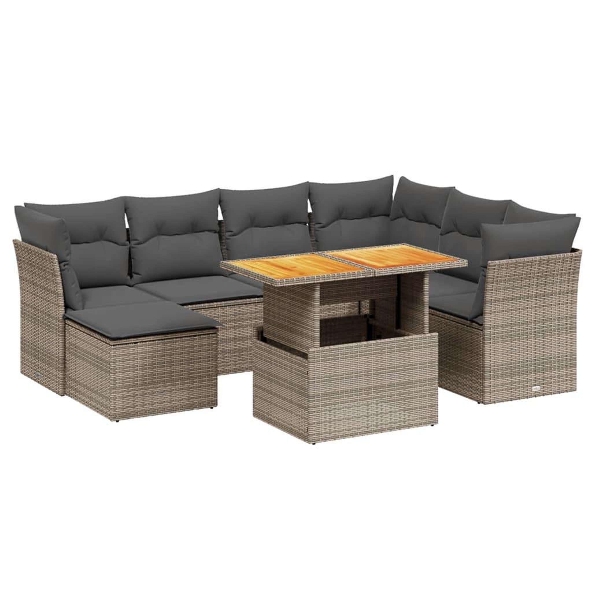 Voir la diapositive 2 : VIDAXL Salon de jardin 8 pcs avec coussins gris resine tressee