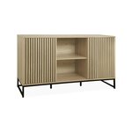 SWEEEK Buffet style contemporain avec 2 portes effet bois rainuré ouverture par pression. buffet bas. piètement en métal noir  L140cm