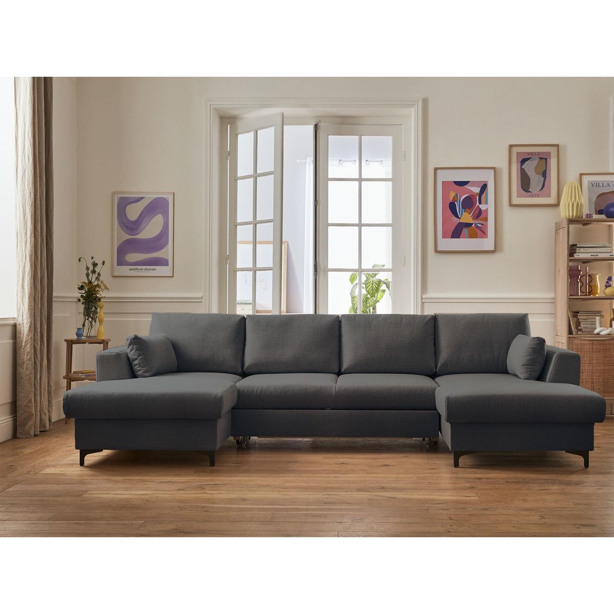 LISA DESIGN Tala - canapé panoramique en u - 7 places - convertible avec coffre - en tissu