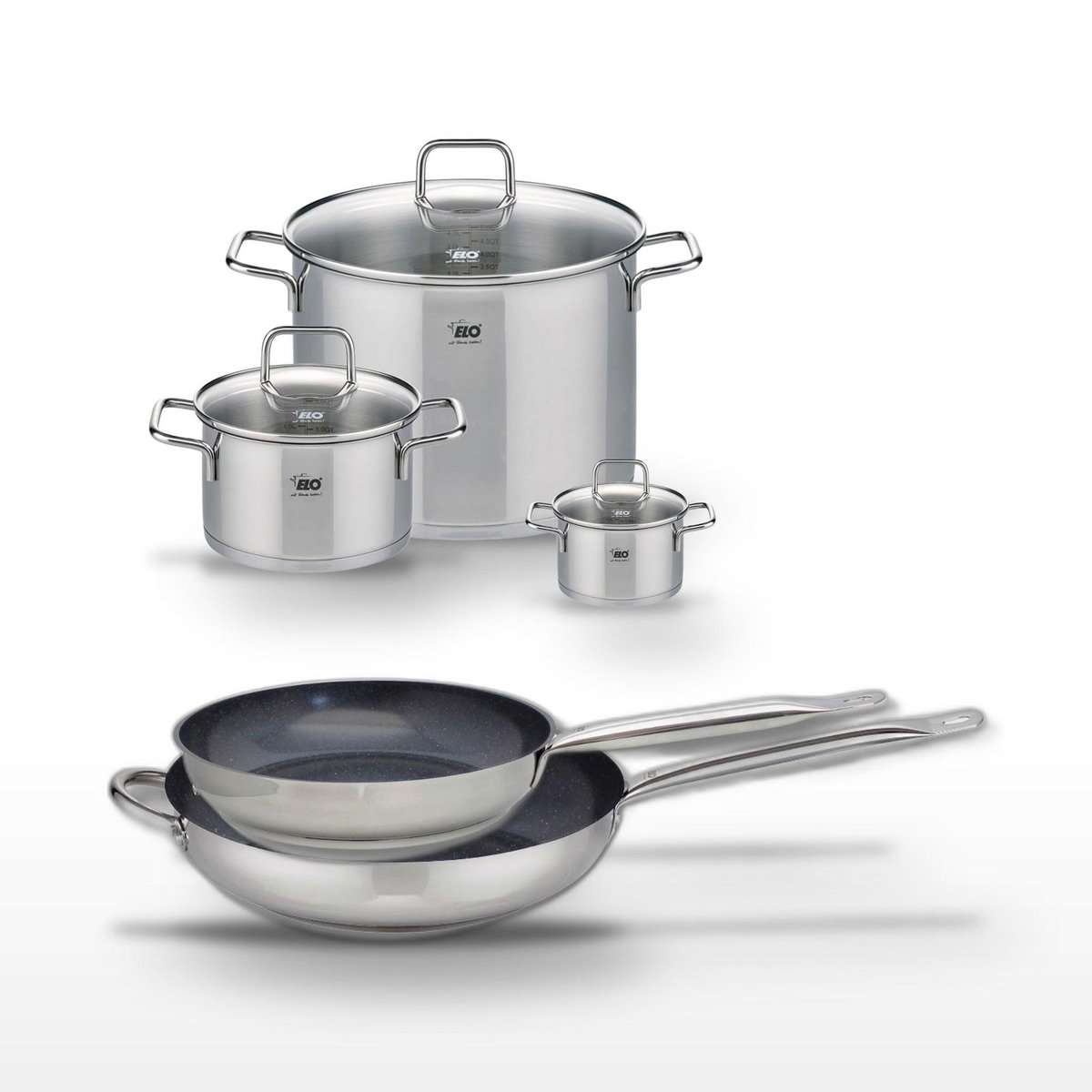 ELO Lot 2 Poêles 28/32cm & 3 Faitouts 12/20/26cm Elo Profi Therm Platinum