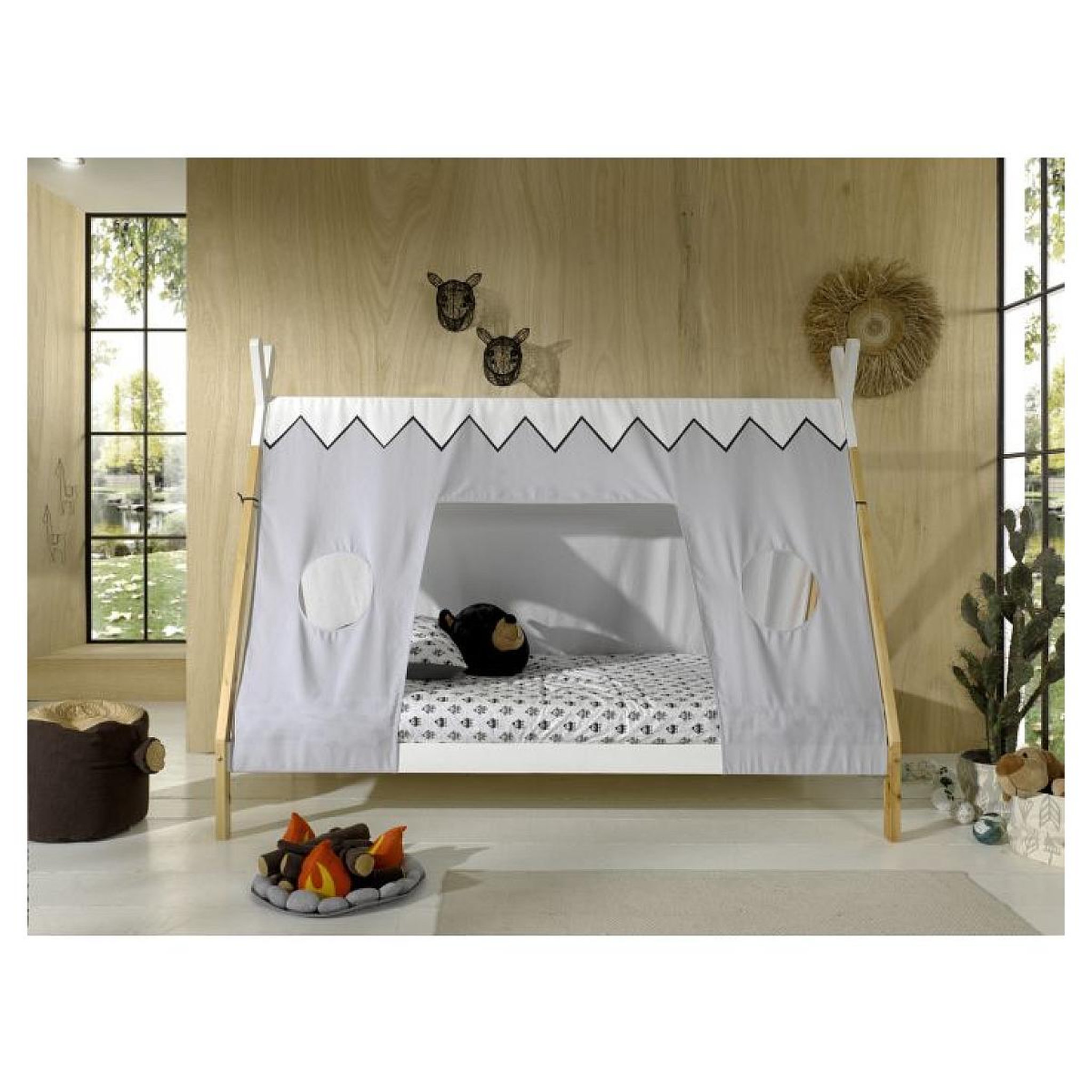 Voir la diapositive 2 : Paris Prix Pack - Lit Enfant & Voile  Tipi  90x200cm Blanc