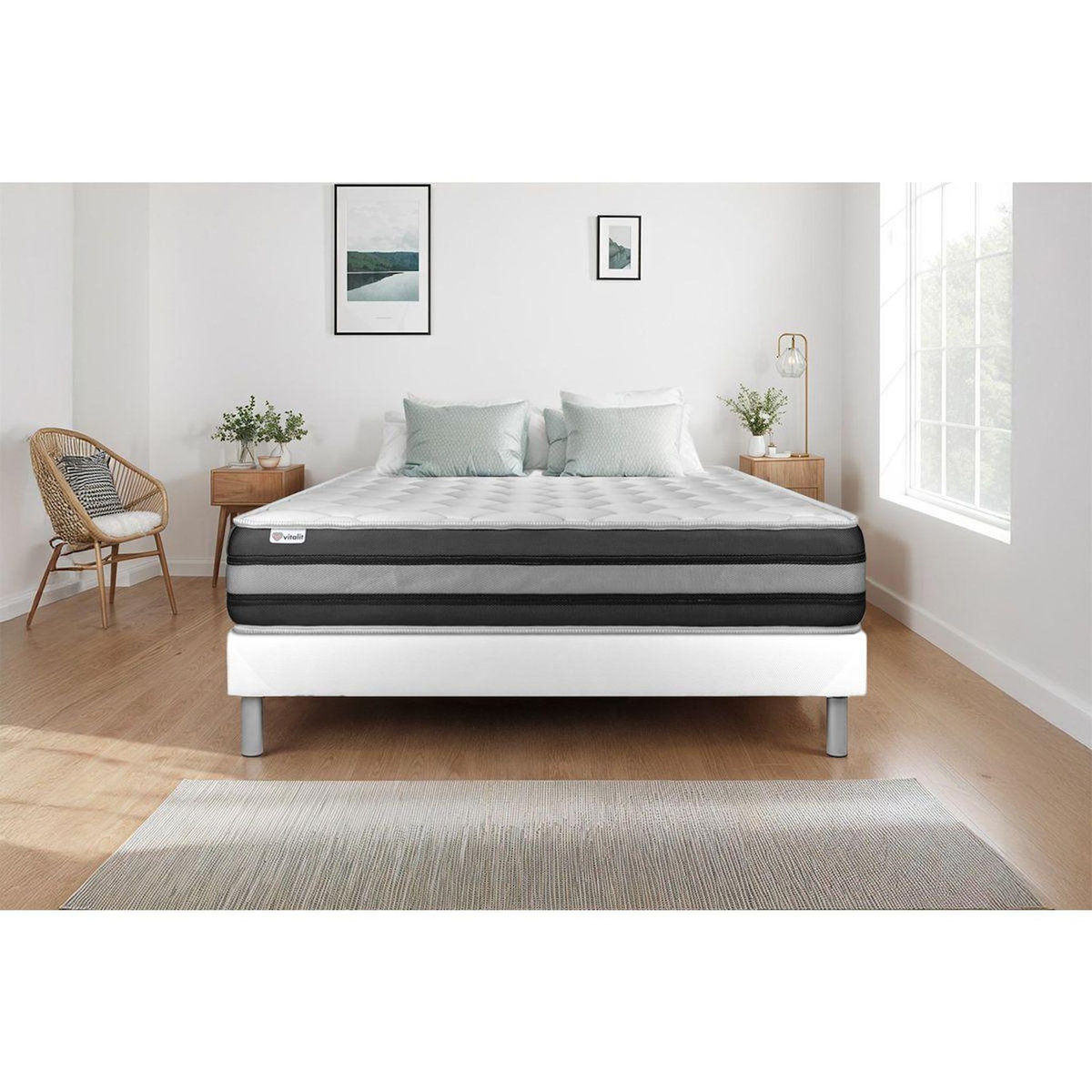 VITALIT Ensemble VITALSPRING ZEN 90 x 200 cm sommier Kit blanc