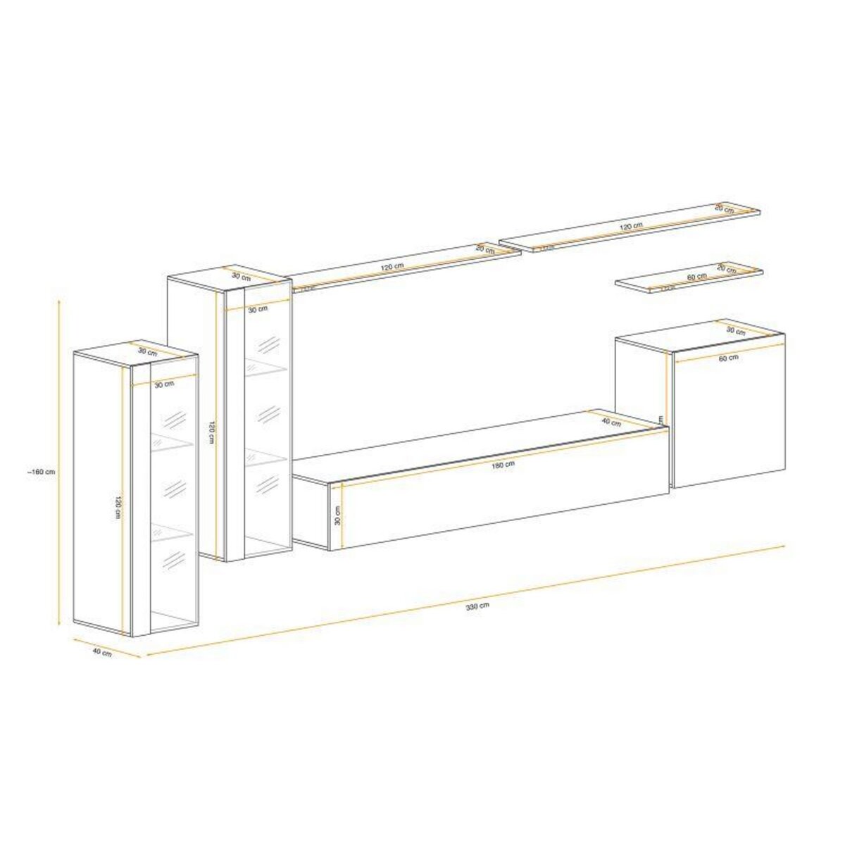 Paris Prix Meuble TV Mural Design  Switch XI  330cm Naturel