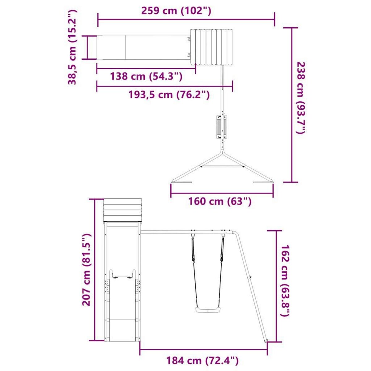 VIDAXL Aire de jeux d'exterieur bois de pin massif