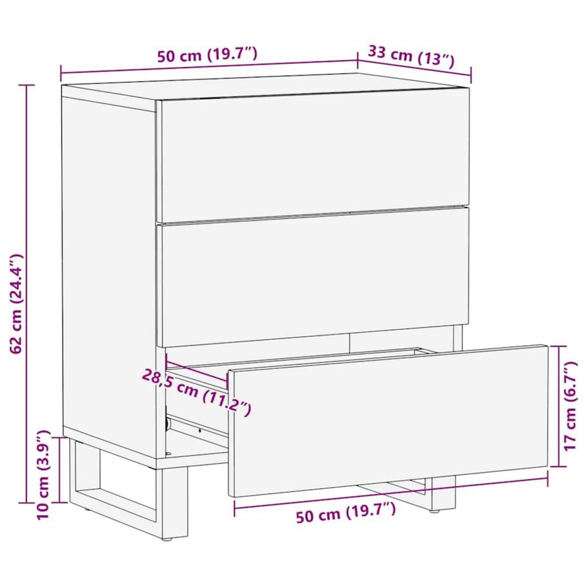 VIDAXL Table de chevet noir 50x33x62 cm bois de manguier solide