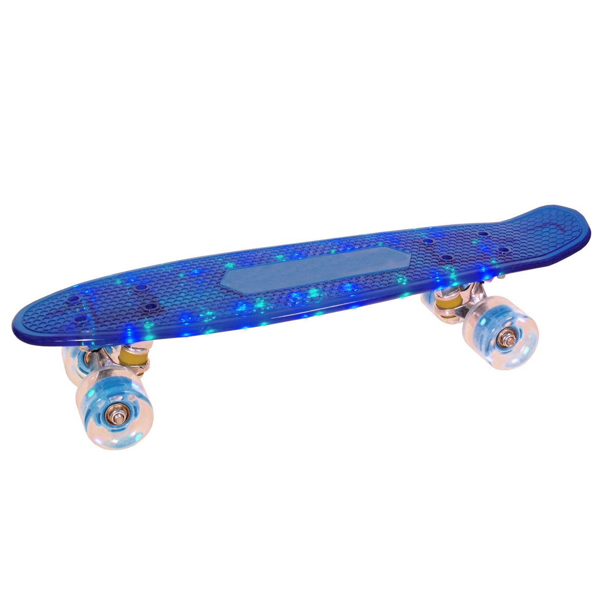 CDTS Skateboard RETRO avec enceinte Bluetooth et plateau lumineux transparent - Bleu