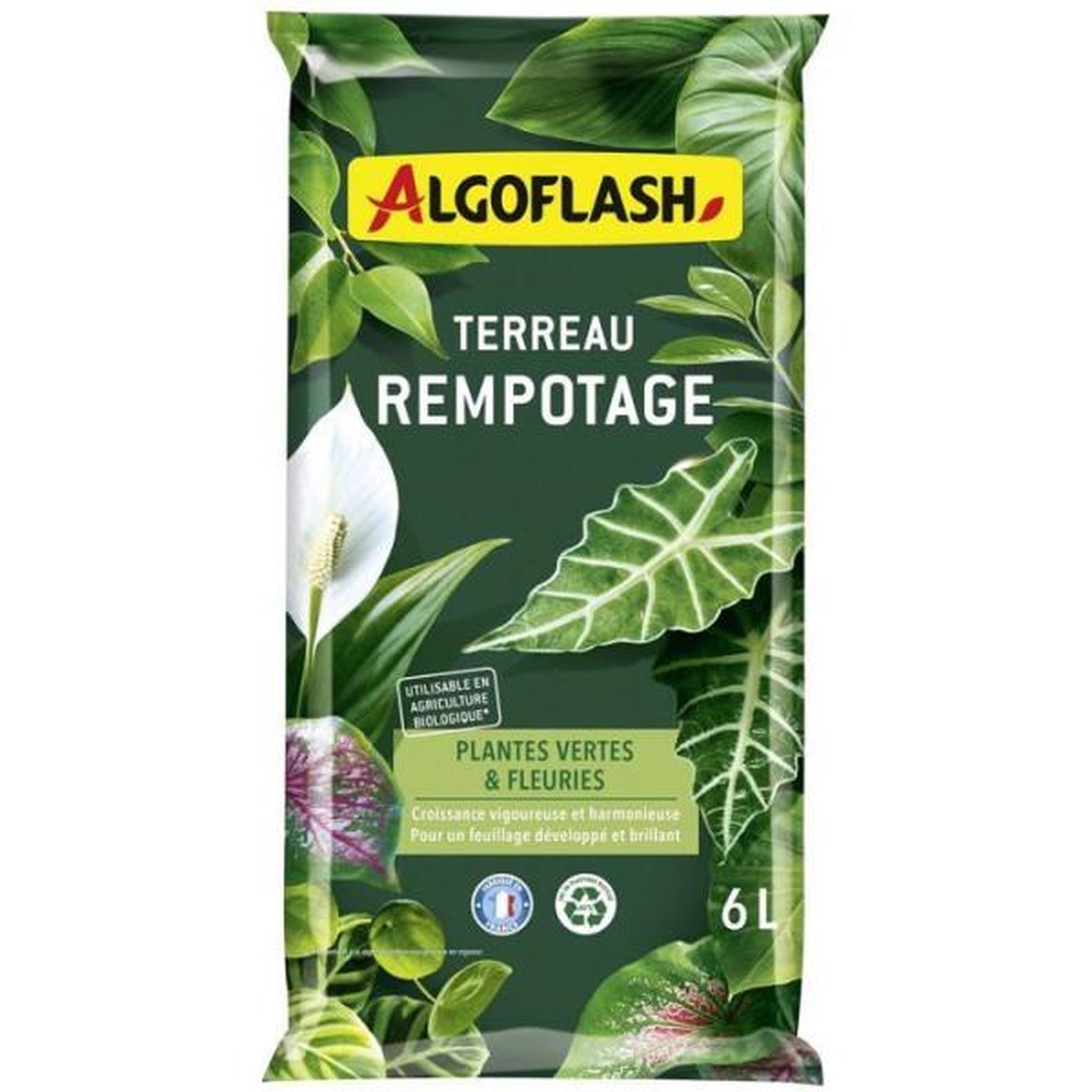 ALGOFLASH Terreau - algoflash - rempotage, plantes vertes & plantes fleuries - 6 l