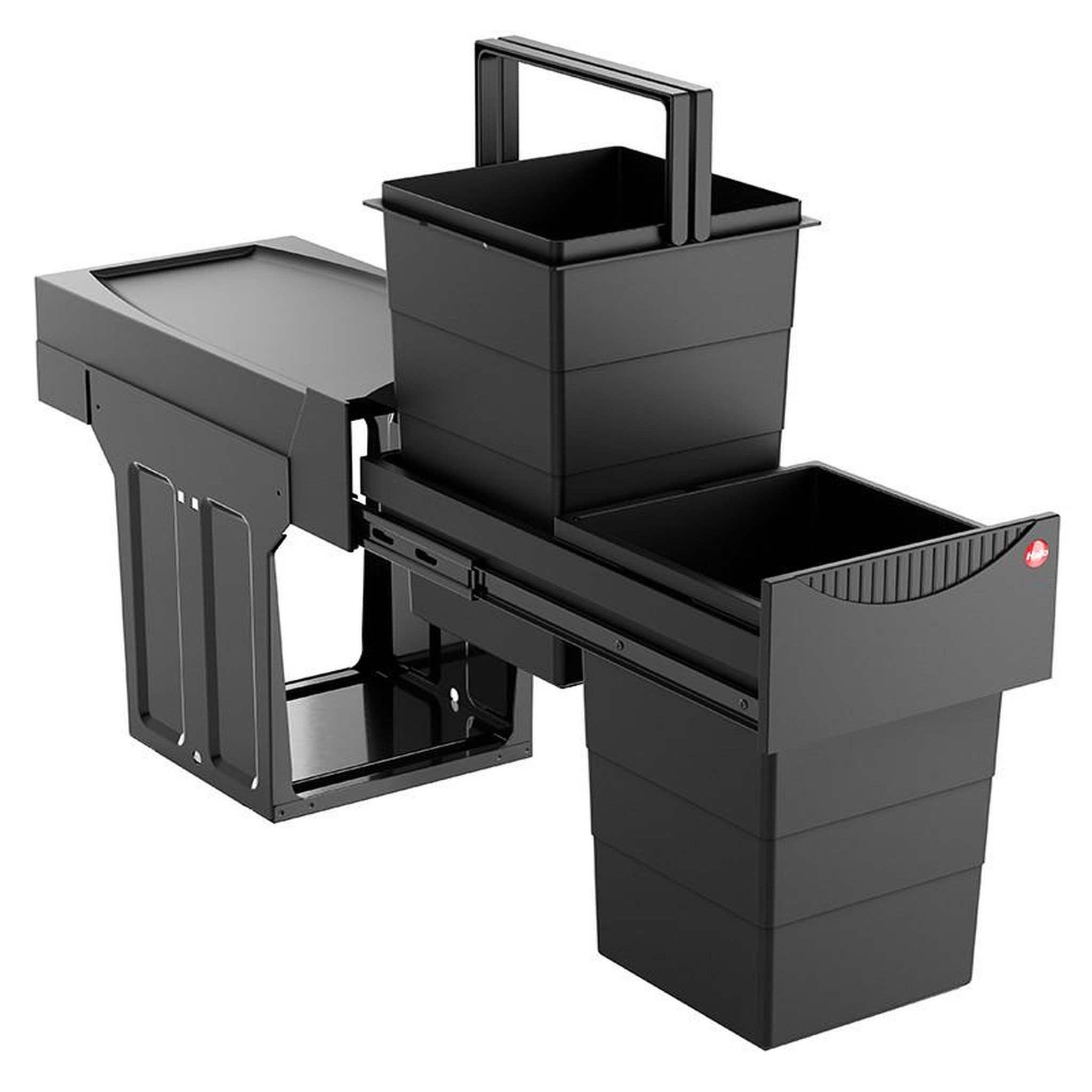 Voir la diapositive 2 : HAILO Poubelle tri sélectif 2 bacs encastrable 30l (15+15) hailo tandem black edition