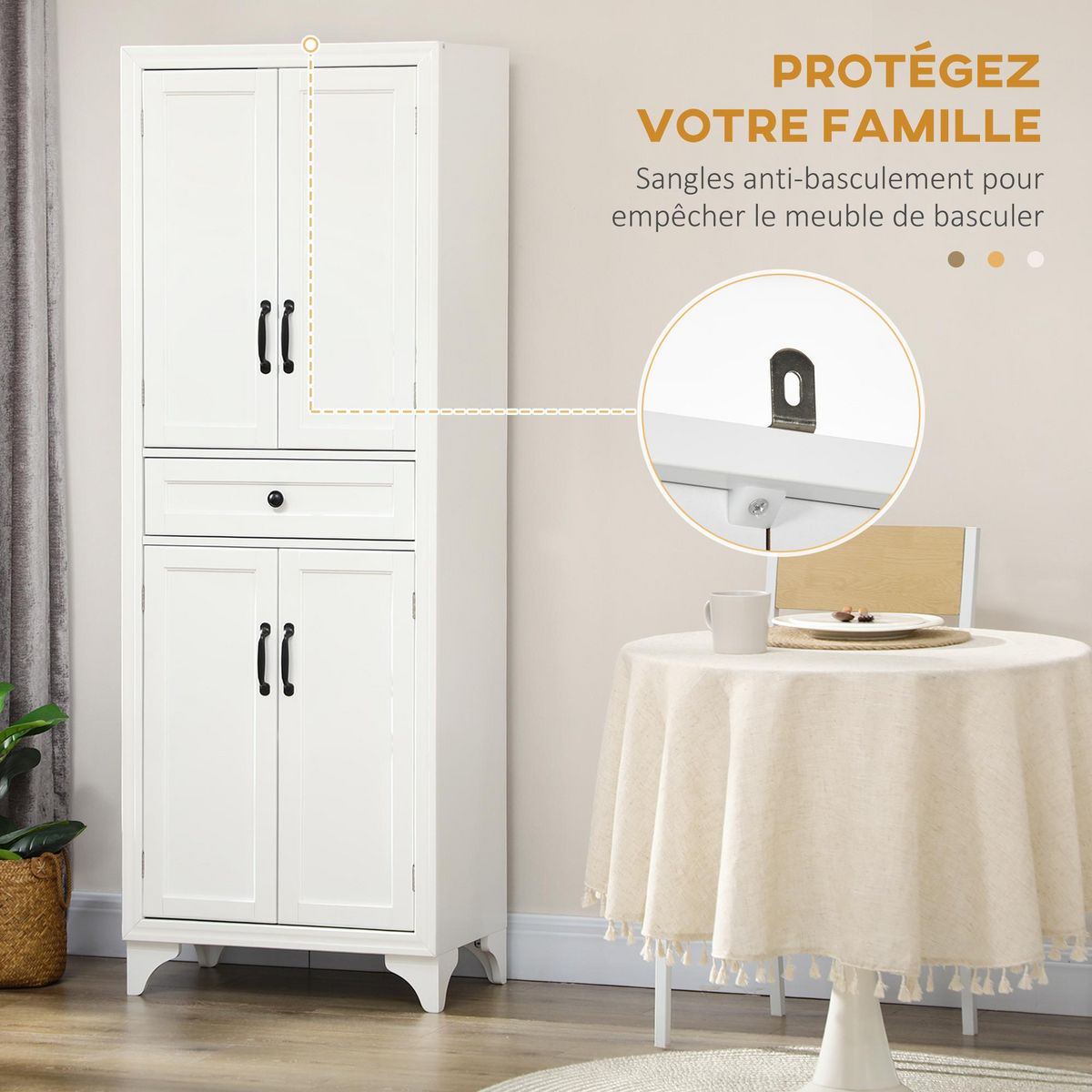 HOMCOM Buffet haut 4 portes 2 étagères tiroir coulissant MDF blanc