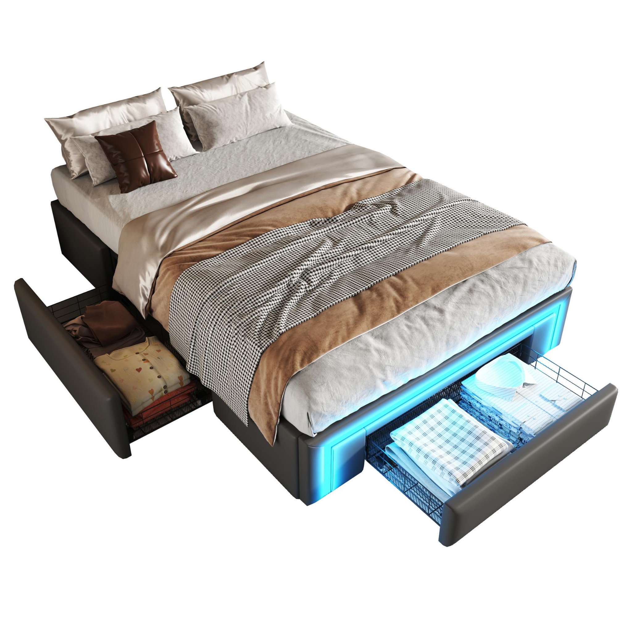 MERAX Lit avec rangement rembourré. Coloris disponibles : Gris