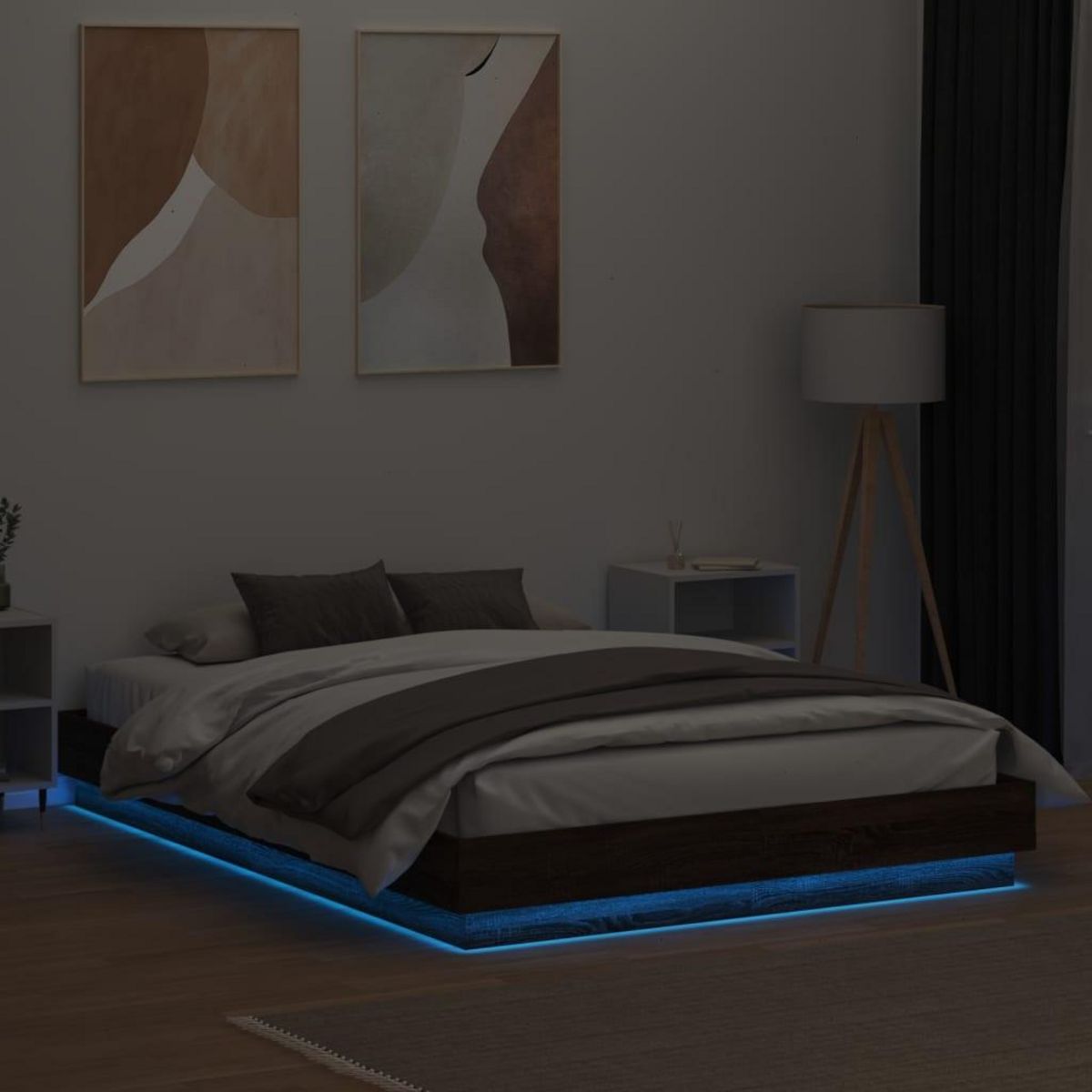 VIDAXL Cadre de lit avec LED sans matelas chene marron 150x200 cm