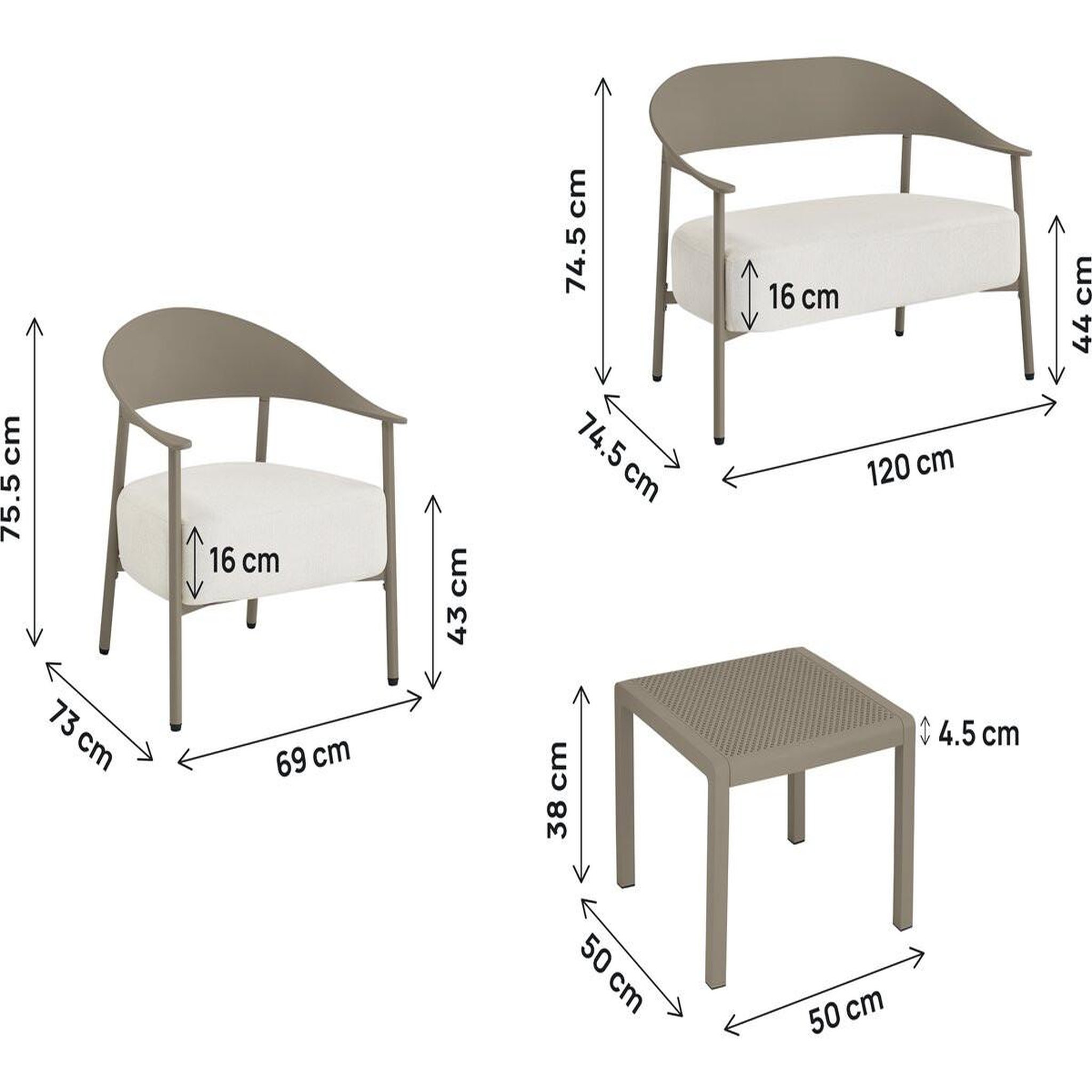 Voir la diapositive 3 : Habitat et Jardin Salon de jardin en métal et plastique  céora  - 4 places - taupe