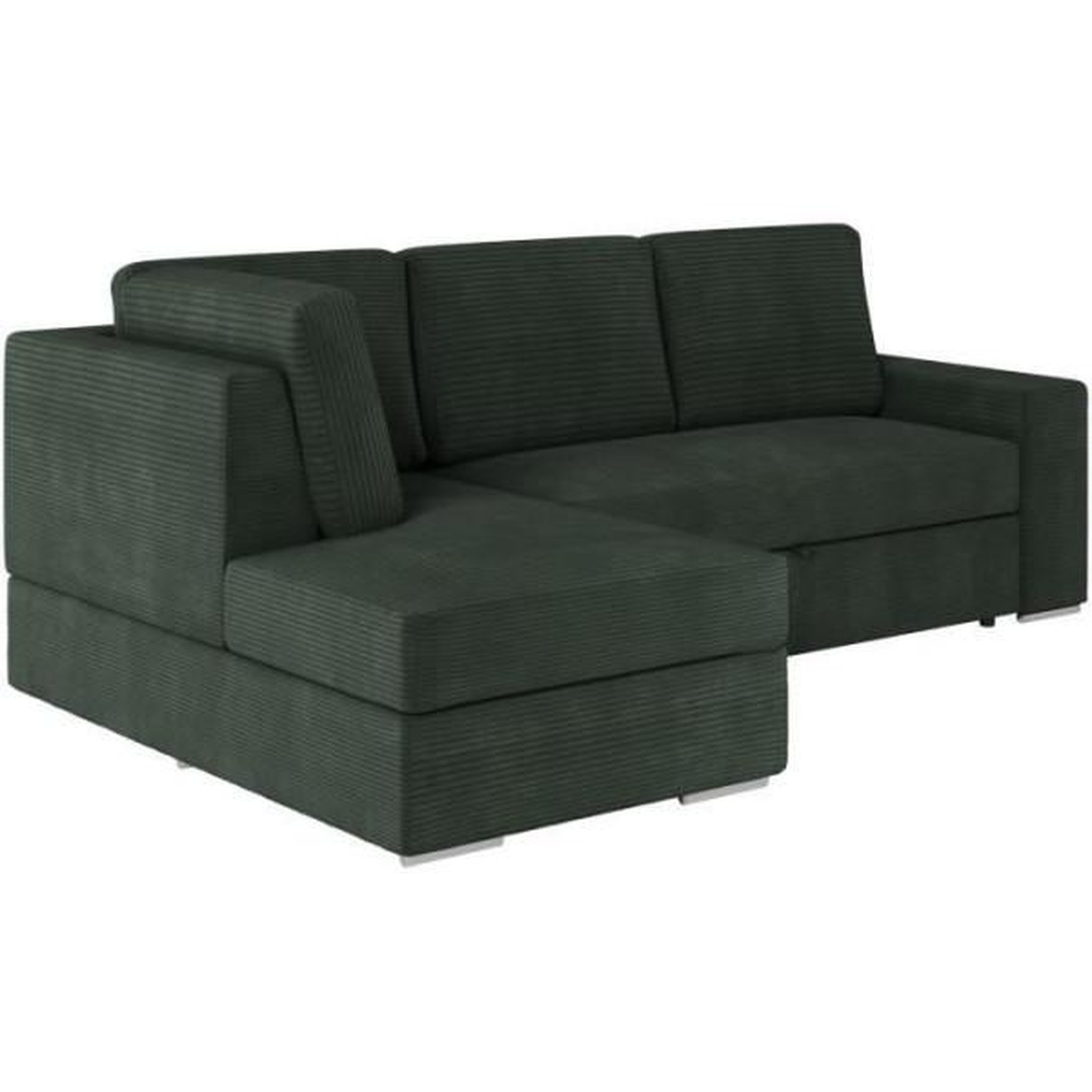 Voir la diapositive 3 : LOUNGITUDE Canapé d'angle gauche 3 places convertible ADEN avec coffre en velours côtelé - Vert foncé - L246 x P174 x H96cm - LOUNGITUD