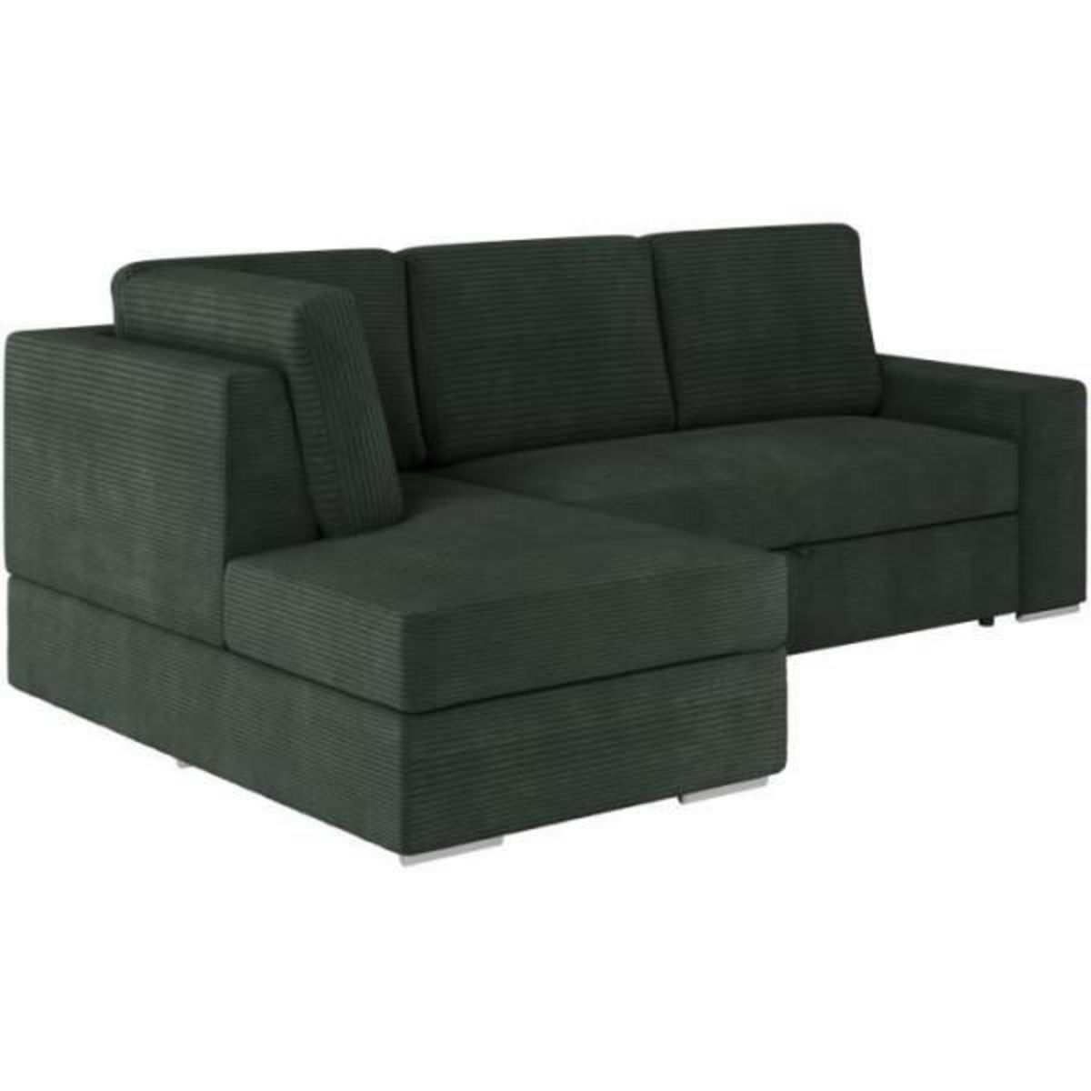 LOUNGITUDE Canapé d'angle gauche 3 places convertible ADEN avec coffre en velours côtelé - Vert foncé - L246 x P174 x H96cm - LOUNGITUD