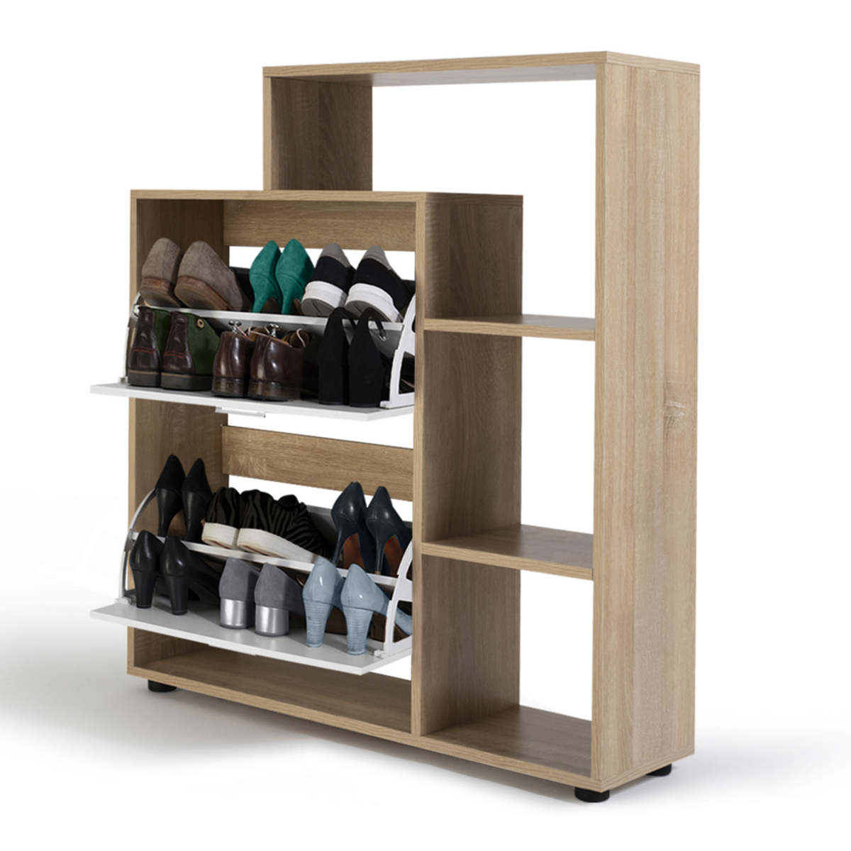 ID MARKET Meuble à chaussures 12 paires KLARK imitation hêtre 2 portes blanches avec étagère