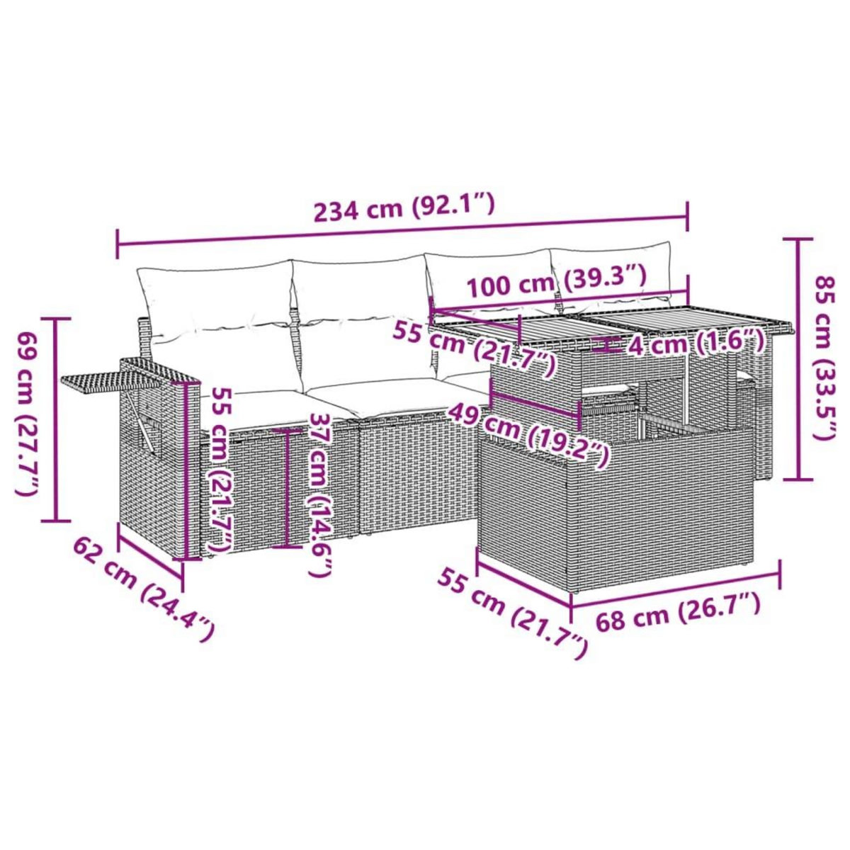VIDAXL Salon de jardin avec coussins 5 pcs beige resine tressee