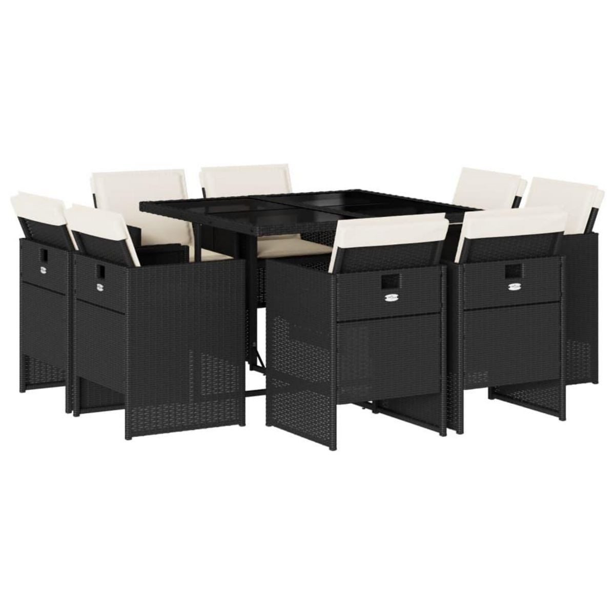 VIDAXL Ensemble a manger de jardin 9pcs coussins noir resine tressee