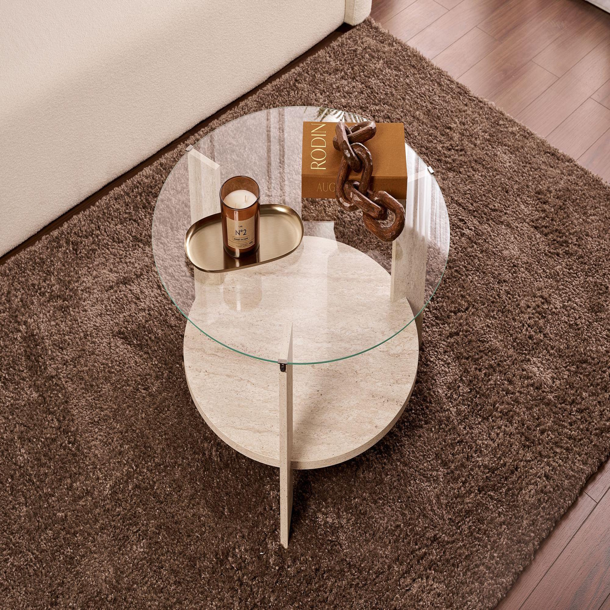 Voir la diapositive 4 : Habitat et Jardin Table basse en bois  clara  - 75 x 75 x 40 cm - travertintransparent