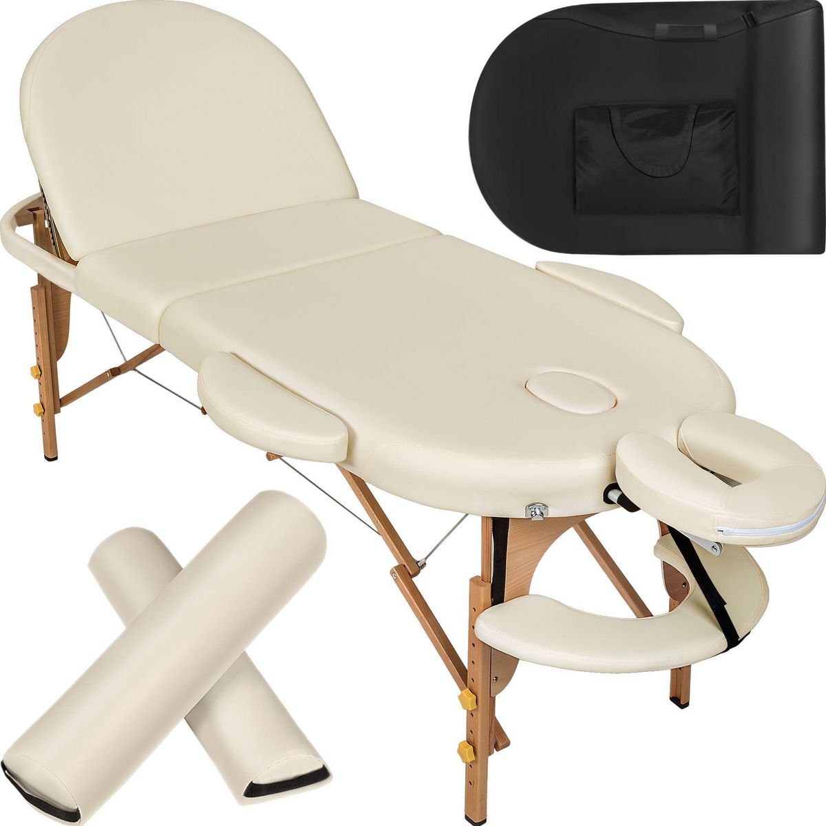 tectake Table de massage portable pliante à 3 zones confortable Largeur 70 cm et rembourrage 5 cm beige