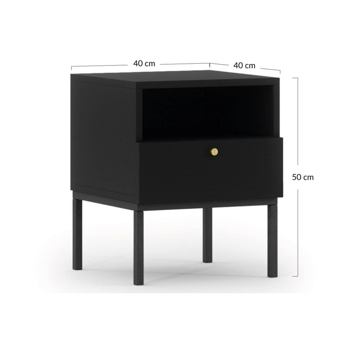 BEST MOBILIER Felicia - table de chevet - noir - 40 cm