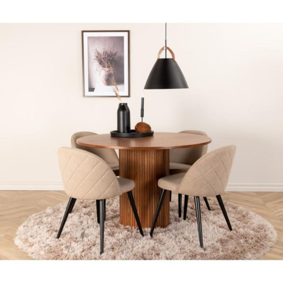 Paris Prix Table à Manger Ronde  Bianca  110cm Noyer