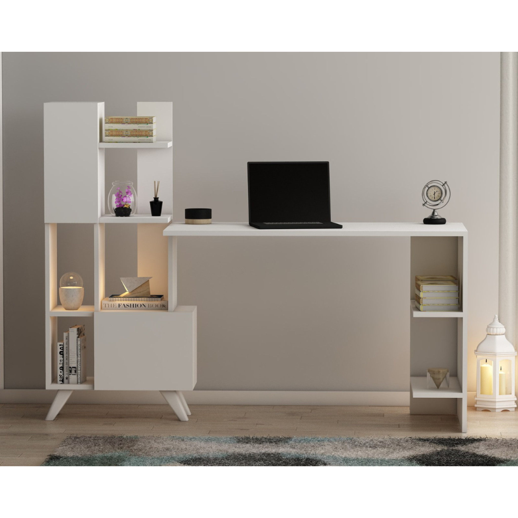 Voir la diapositive 5 : CONCEPT USINE Bureau contemporain 9 rangements - blanc kuhmo
