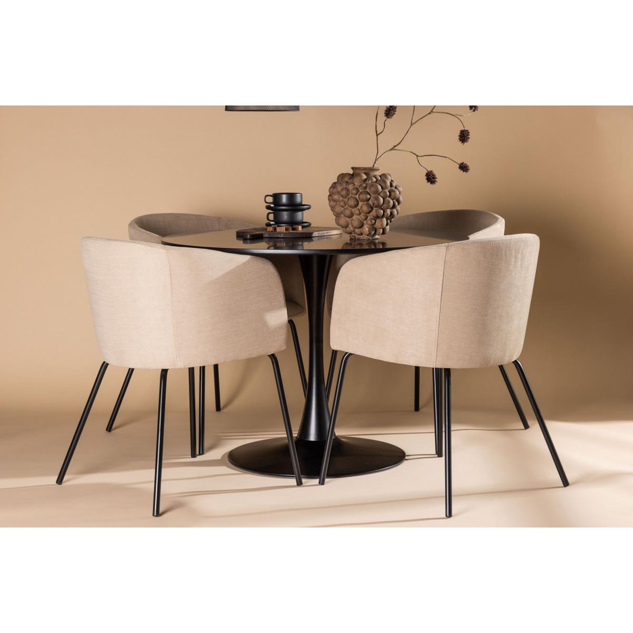 Voir la diapositive 4 : Paris Prix Ensemble table à manger & 4 chaises  glade & berit  100cm noir & beige