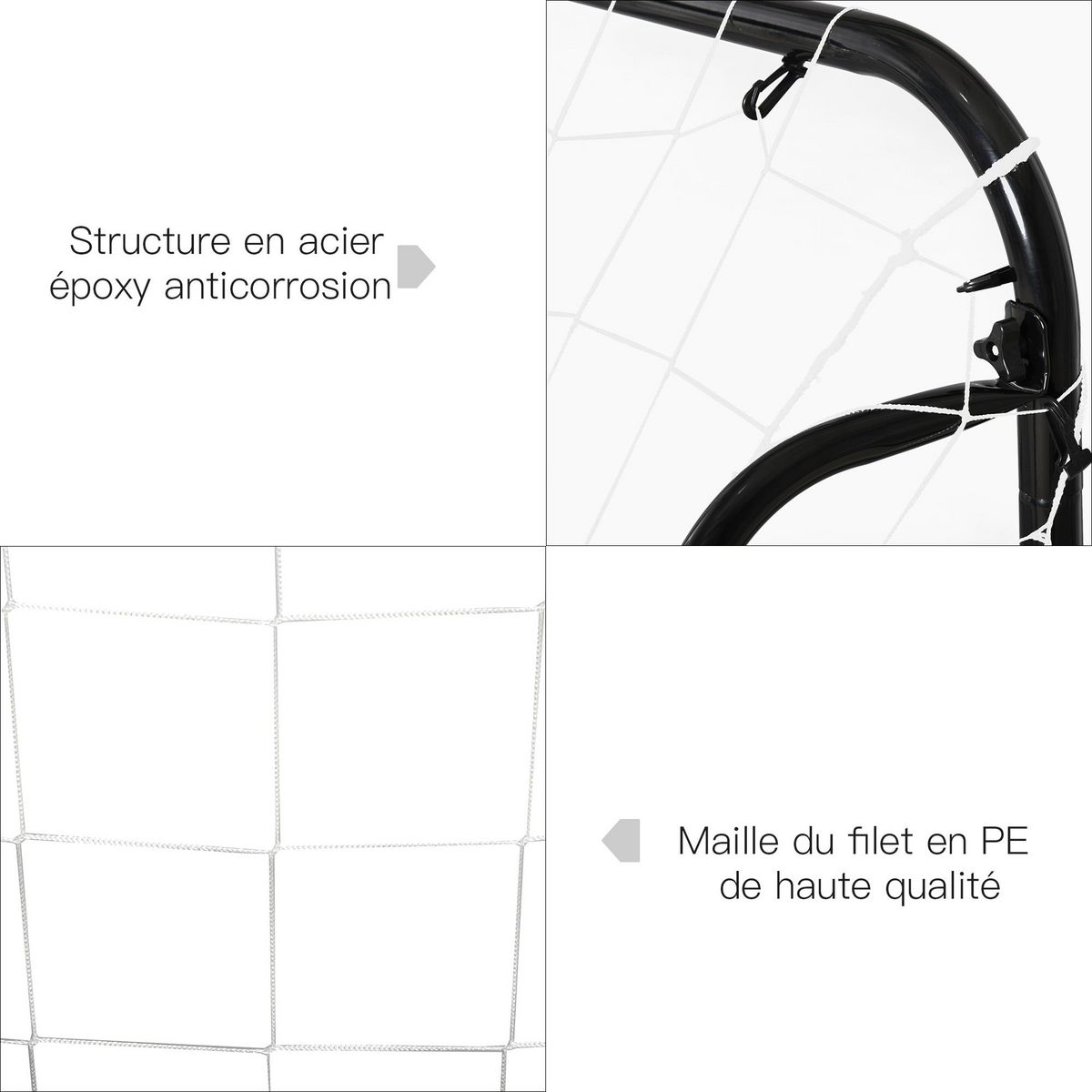 HOMCOM But de football - cage de foot - but futsal dim. 203L x 81l x 120H cm - châssis métal époxy filet polyester - piquets inclus - noir